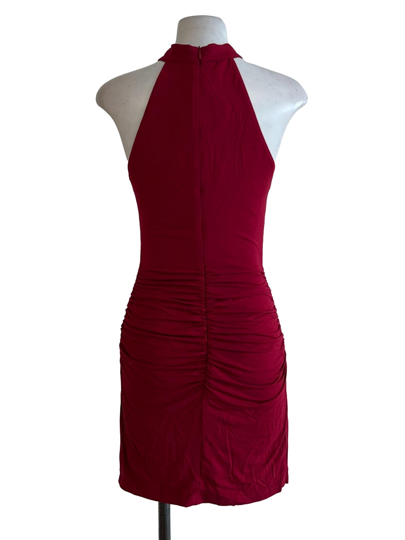 Red Halter Neck Cheongsam Mini Dress