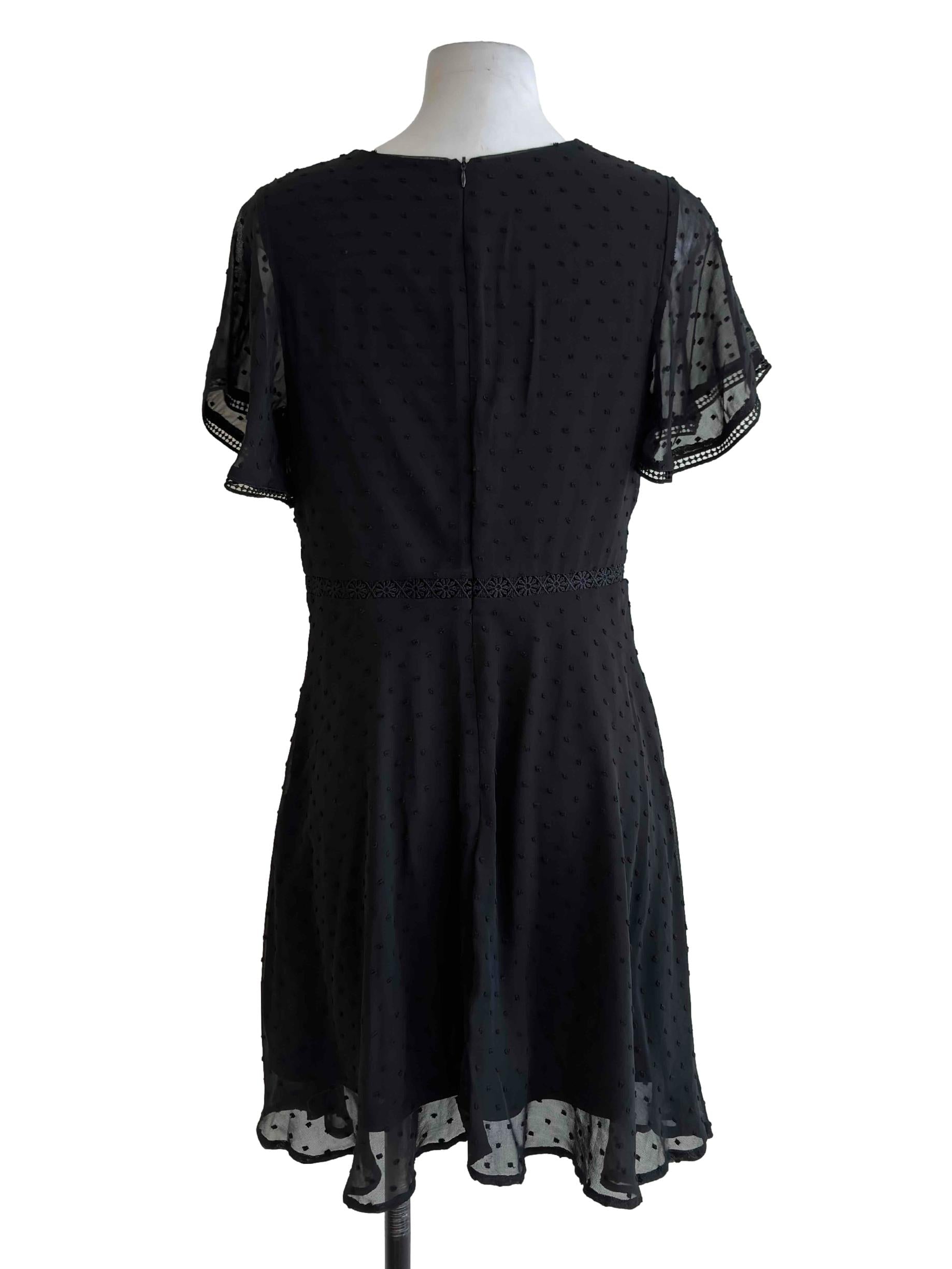 Black Dotted Lace Sleeves Mini Dress