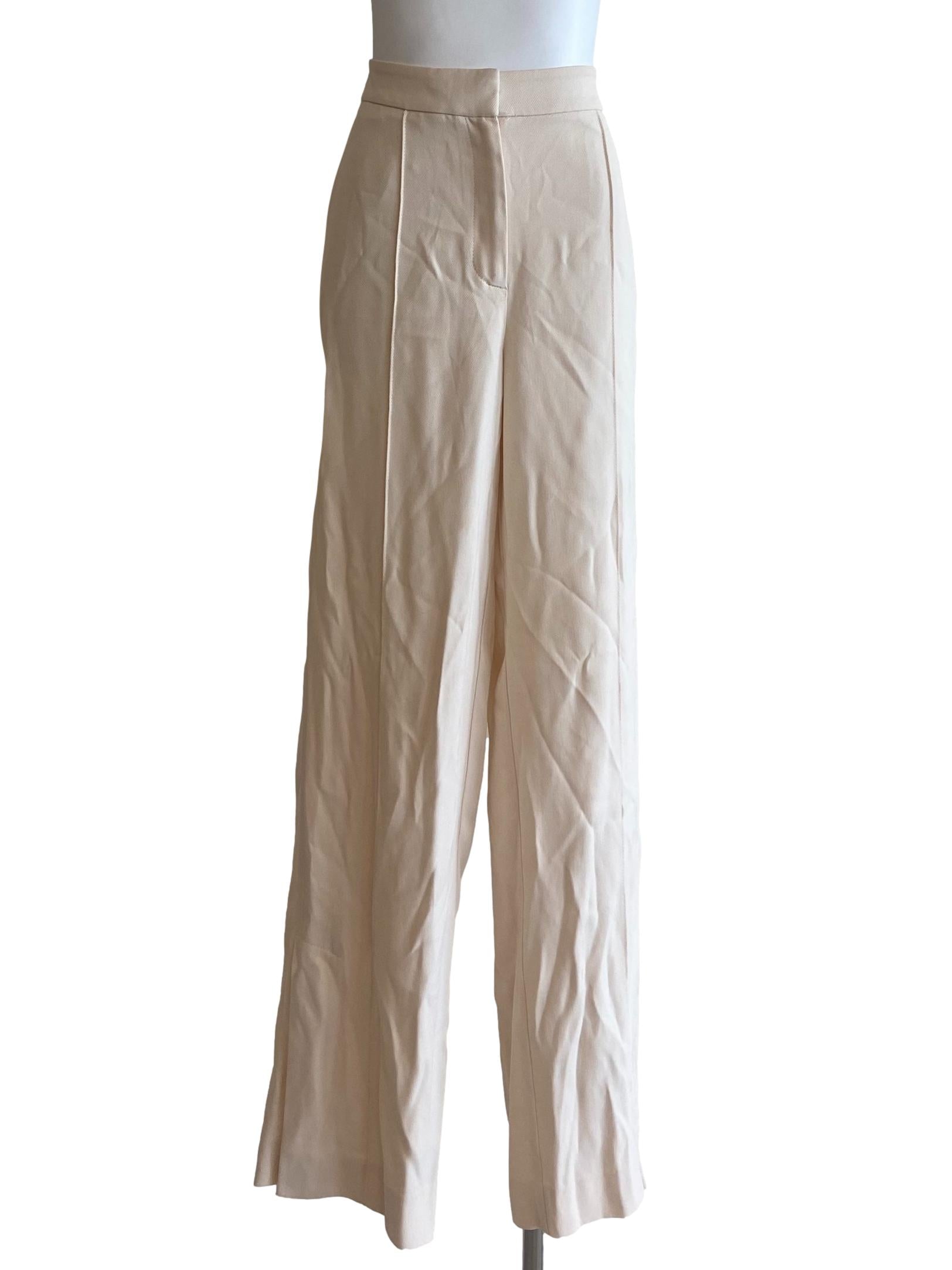 Cream White Herringbone Straight Formal Pants
