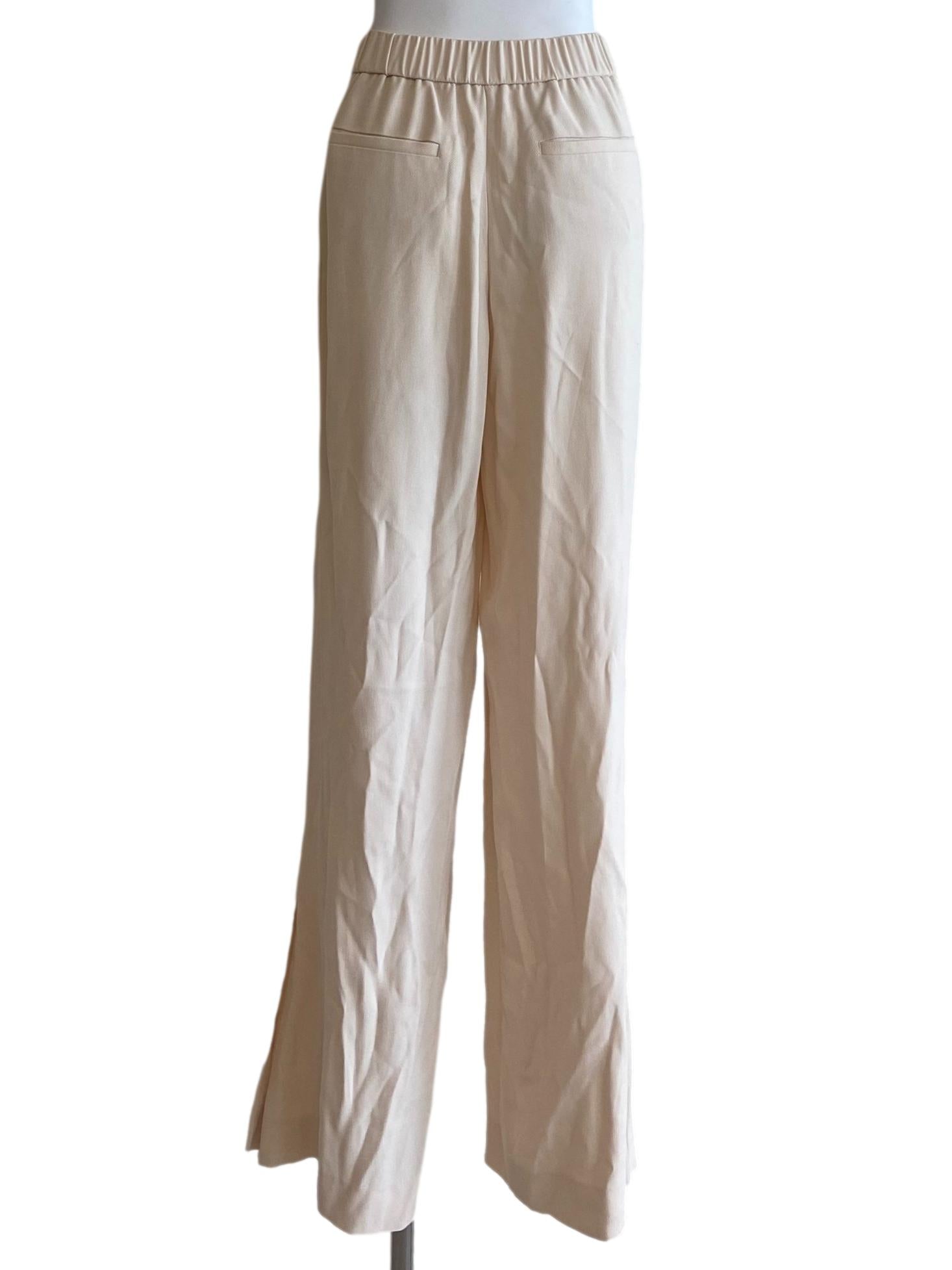 Cream White Herringbone Straight Formal Pants