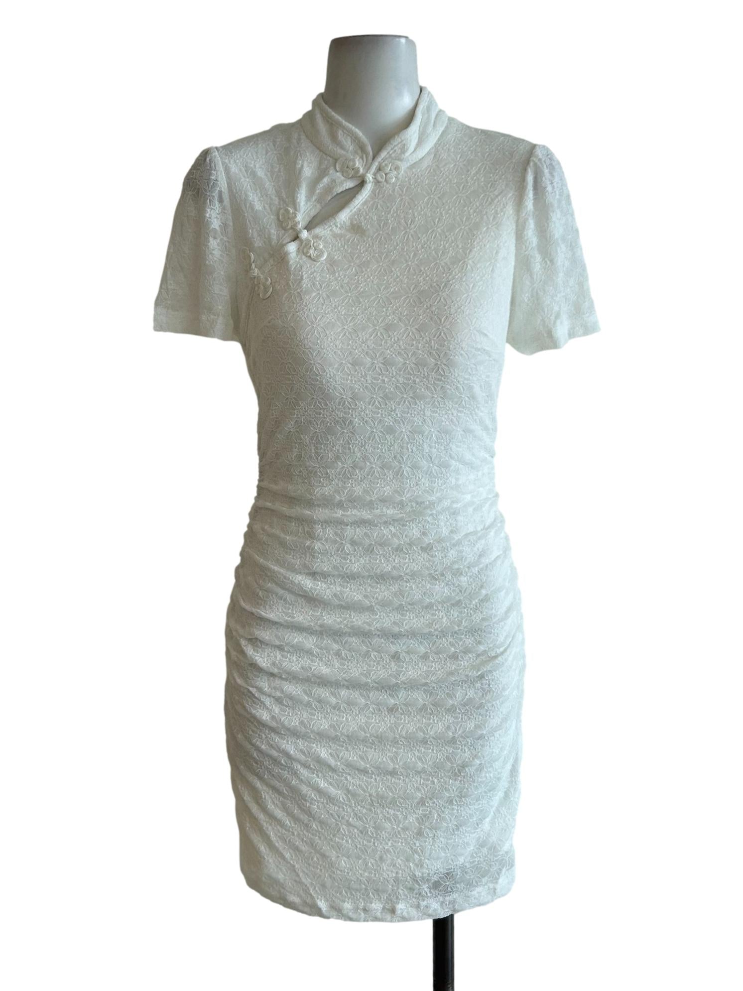 White Lace Cheongsam Mini Dress