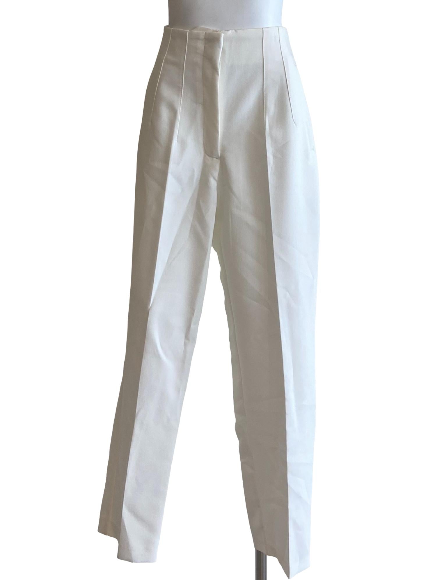 White Herringbone Highwaist Formal Pants