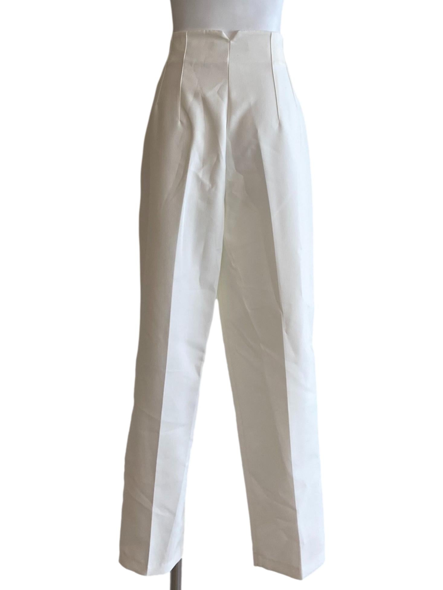 White Herringbone Highwaist Formal Pants