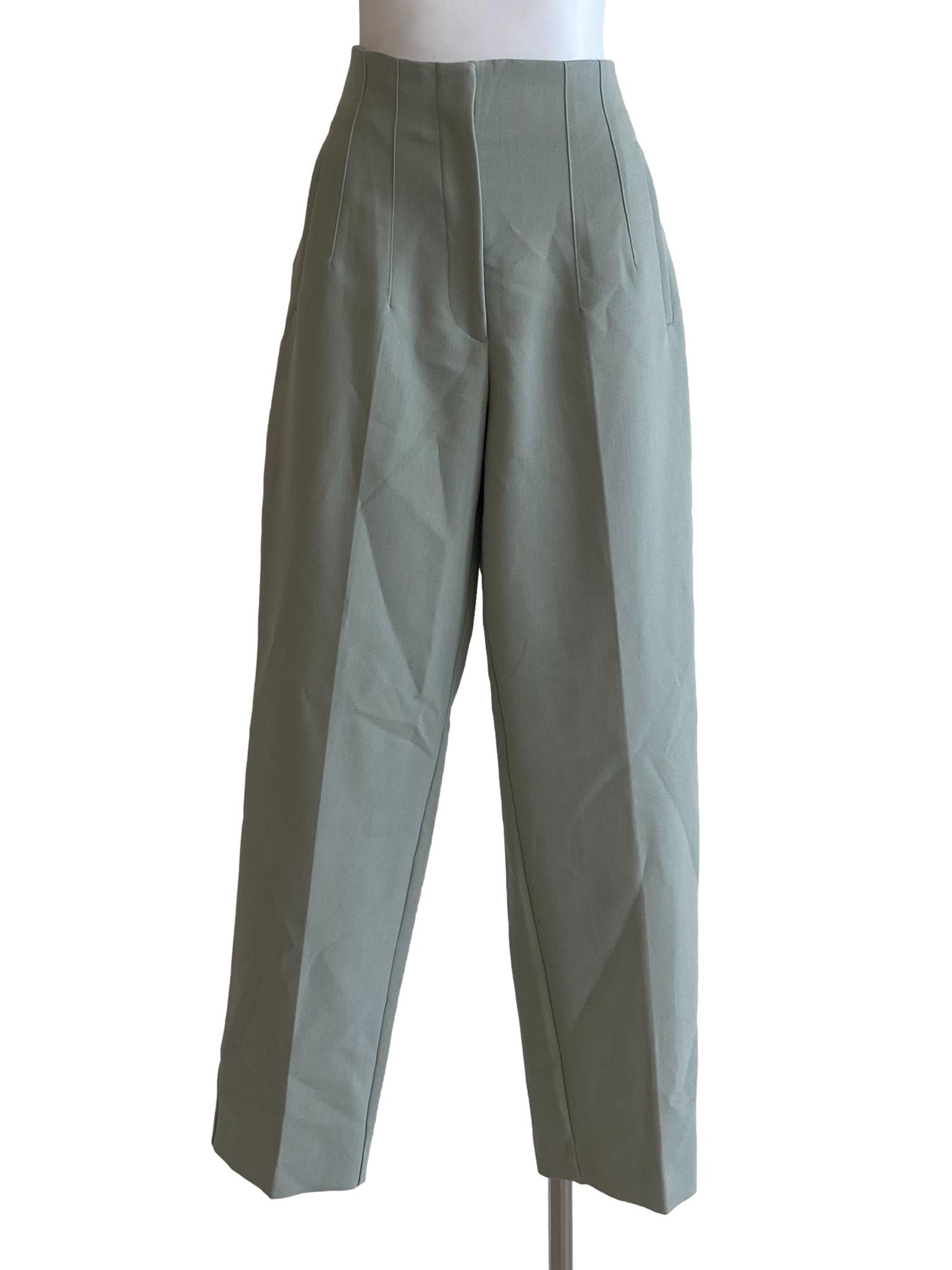 Mint Green Herringbone Highwaist Formal Pants