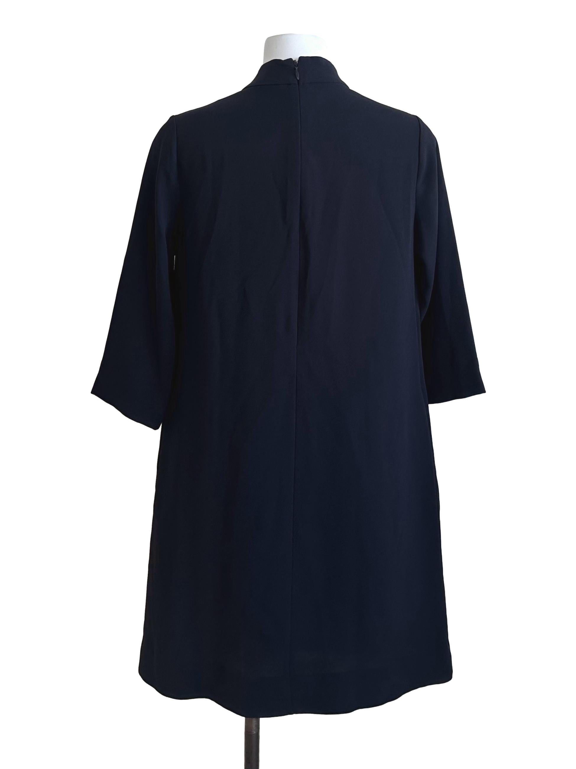 Navy Blue High Neck Knot Dress