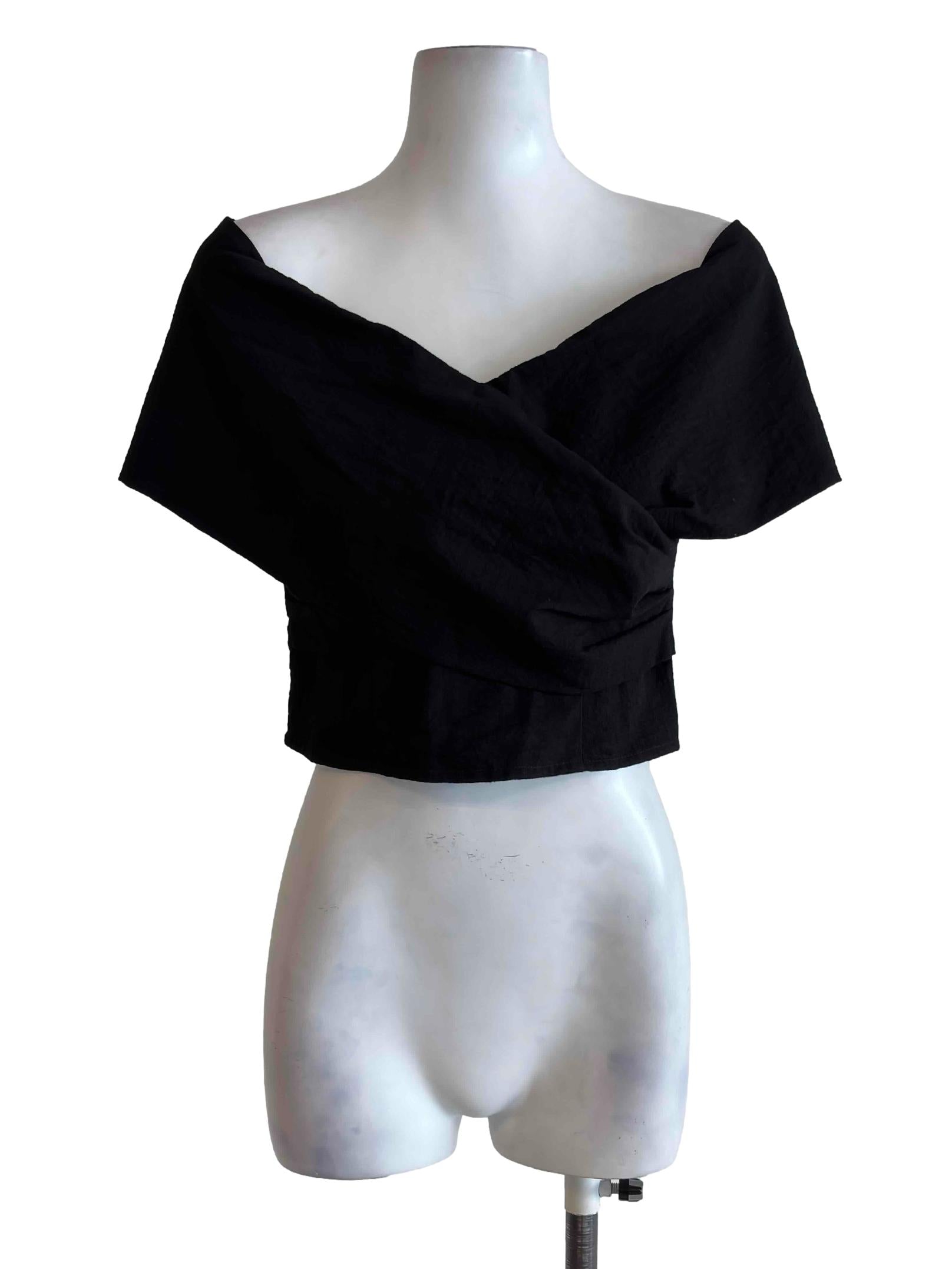 Jet Black Fitted Off Shoulder Crop Top