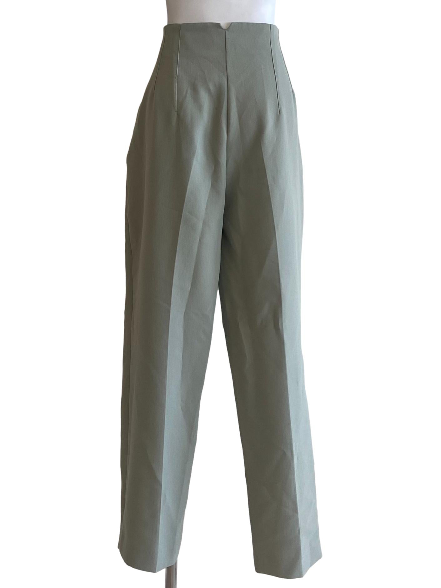 Mint Green Herringbone Highwaist Formal Pants