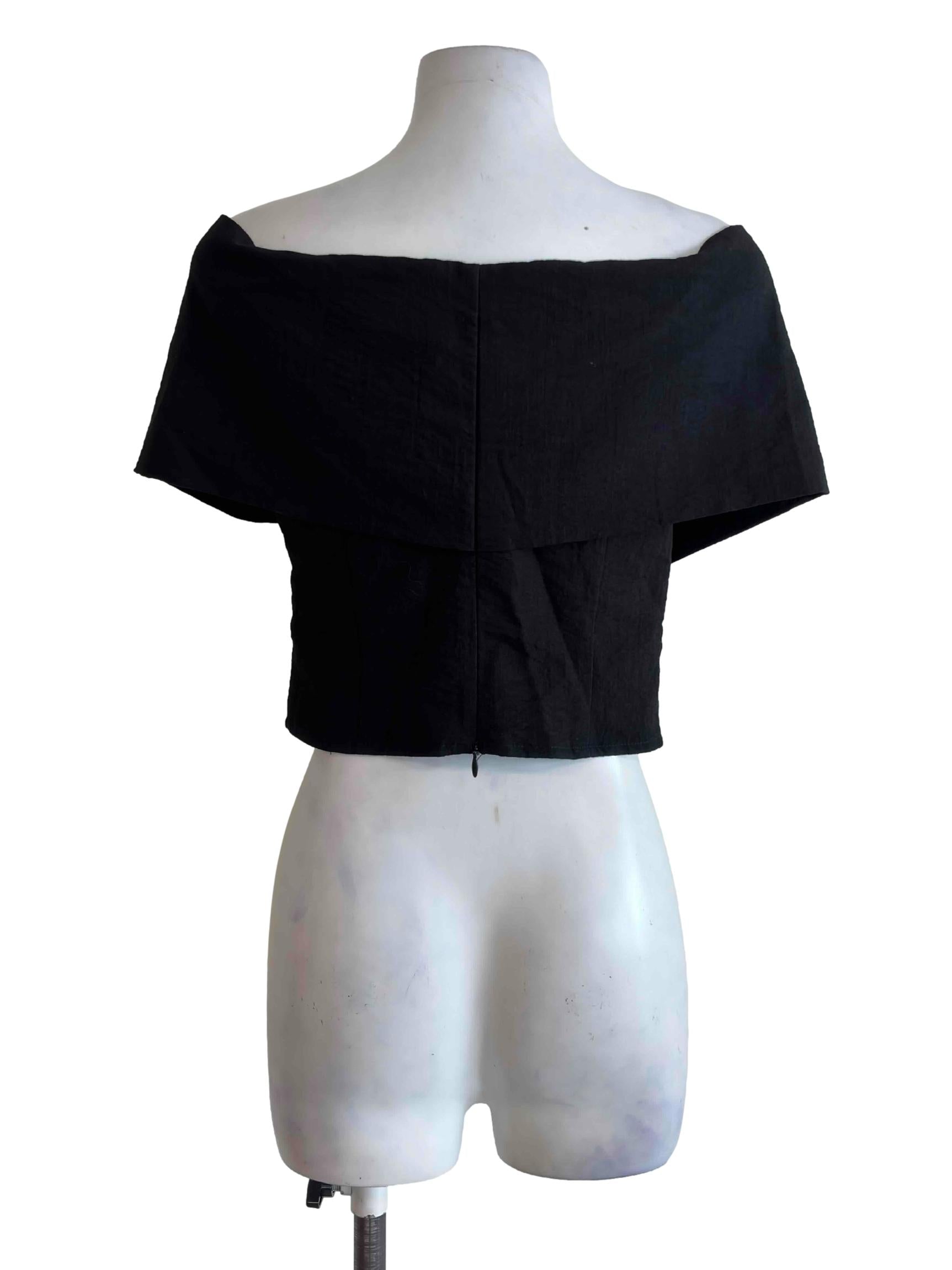 Jet Black Fitted Off Shoulder Crop Top