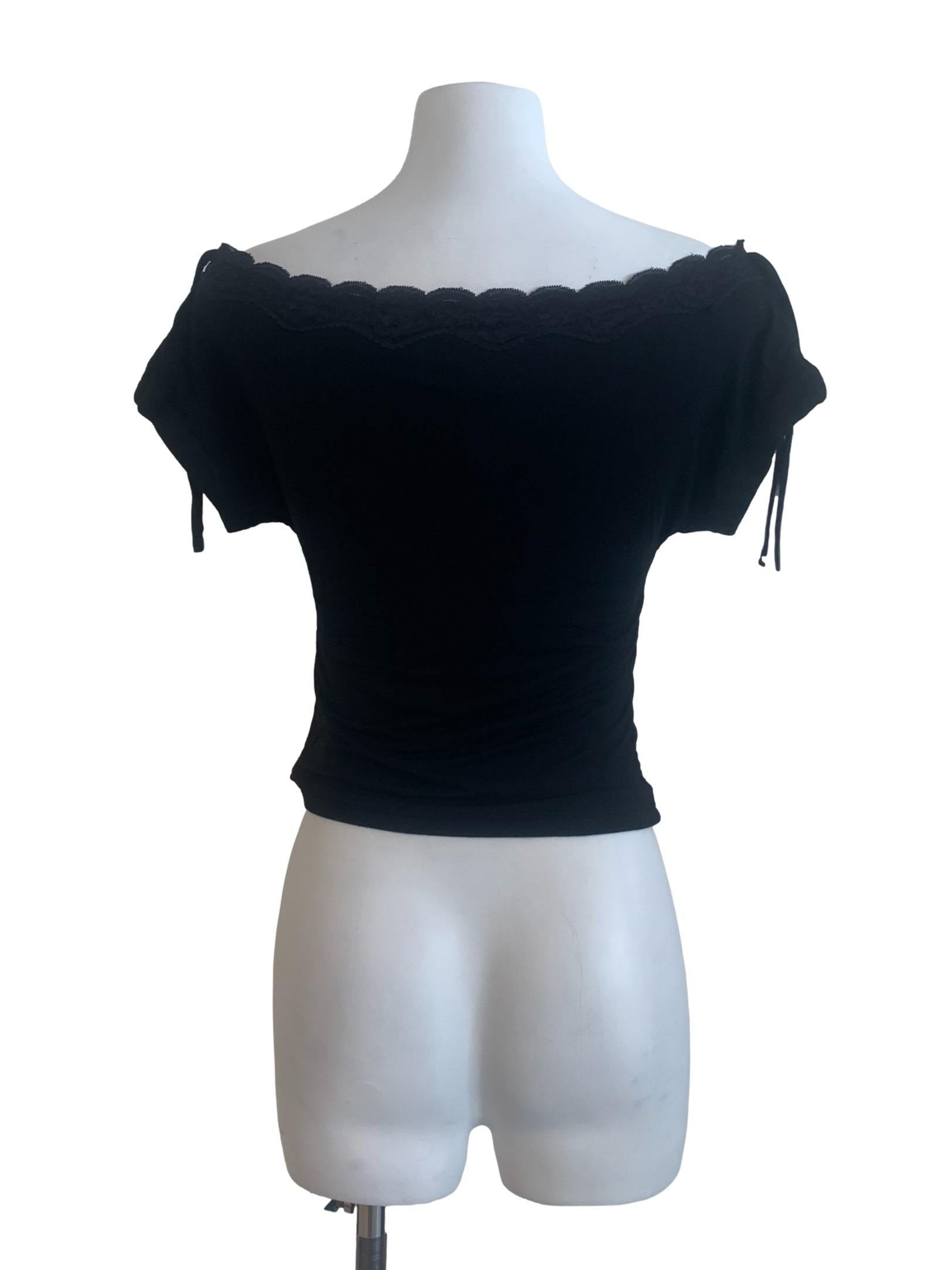 Black Sabrina Neck Top