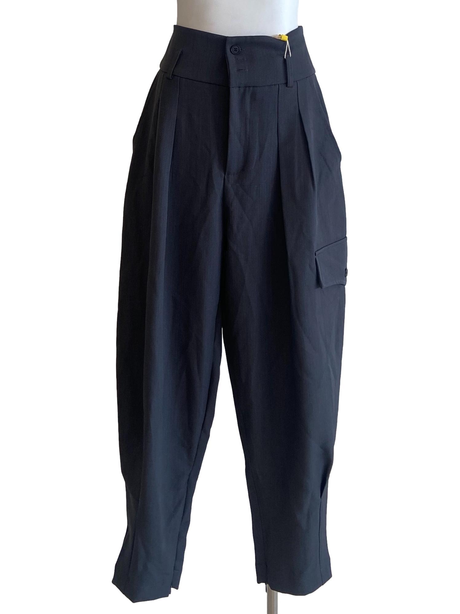 Grey Highwaist Cargo Pegged Pants