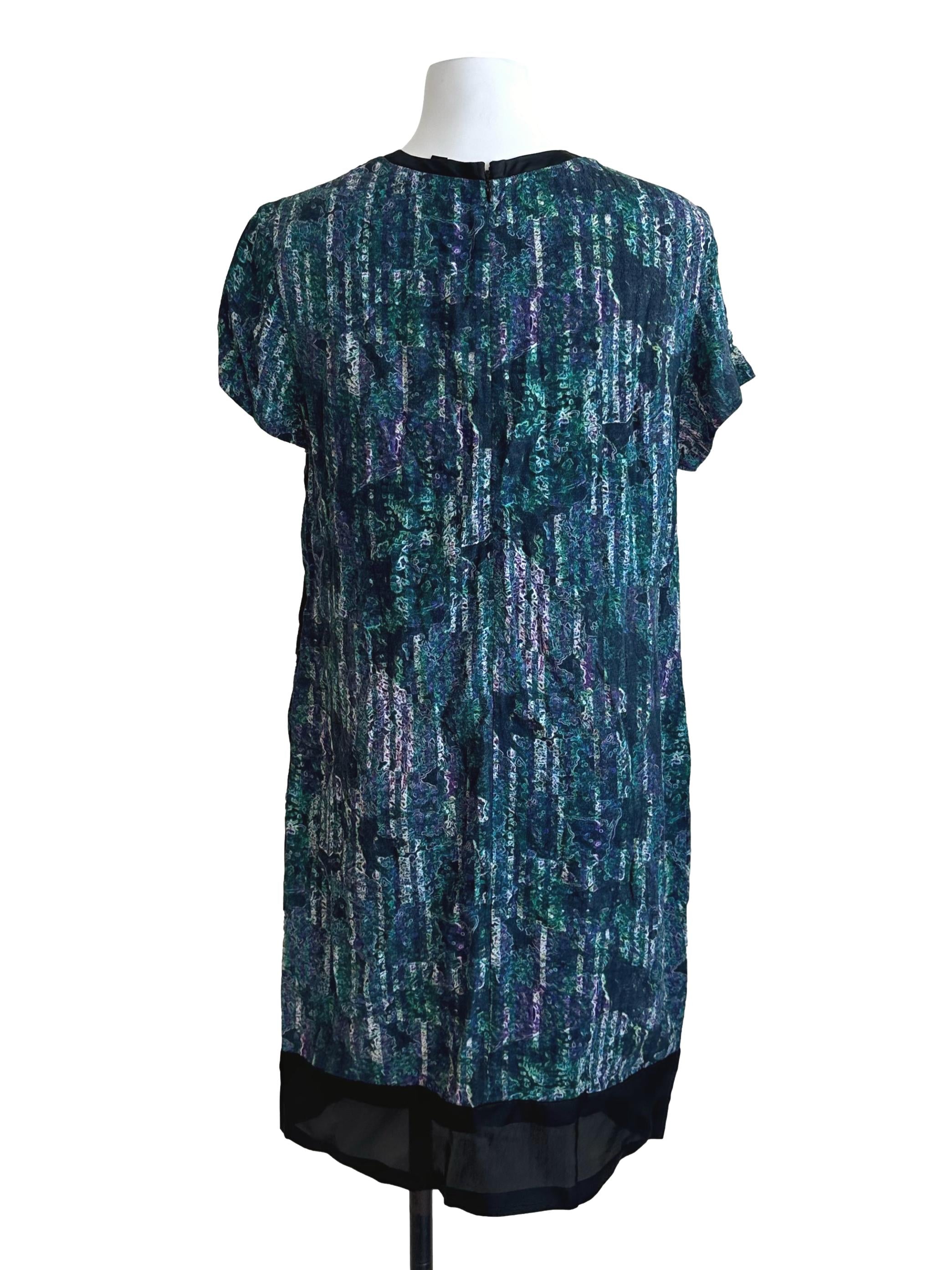 Teal Blue Pattern Round Neck Dress