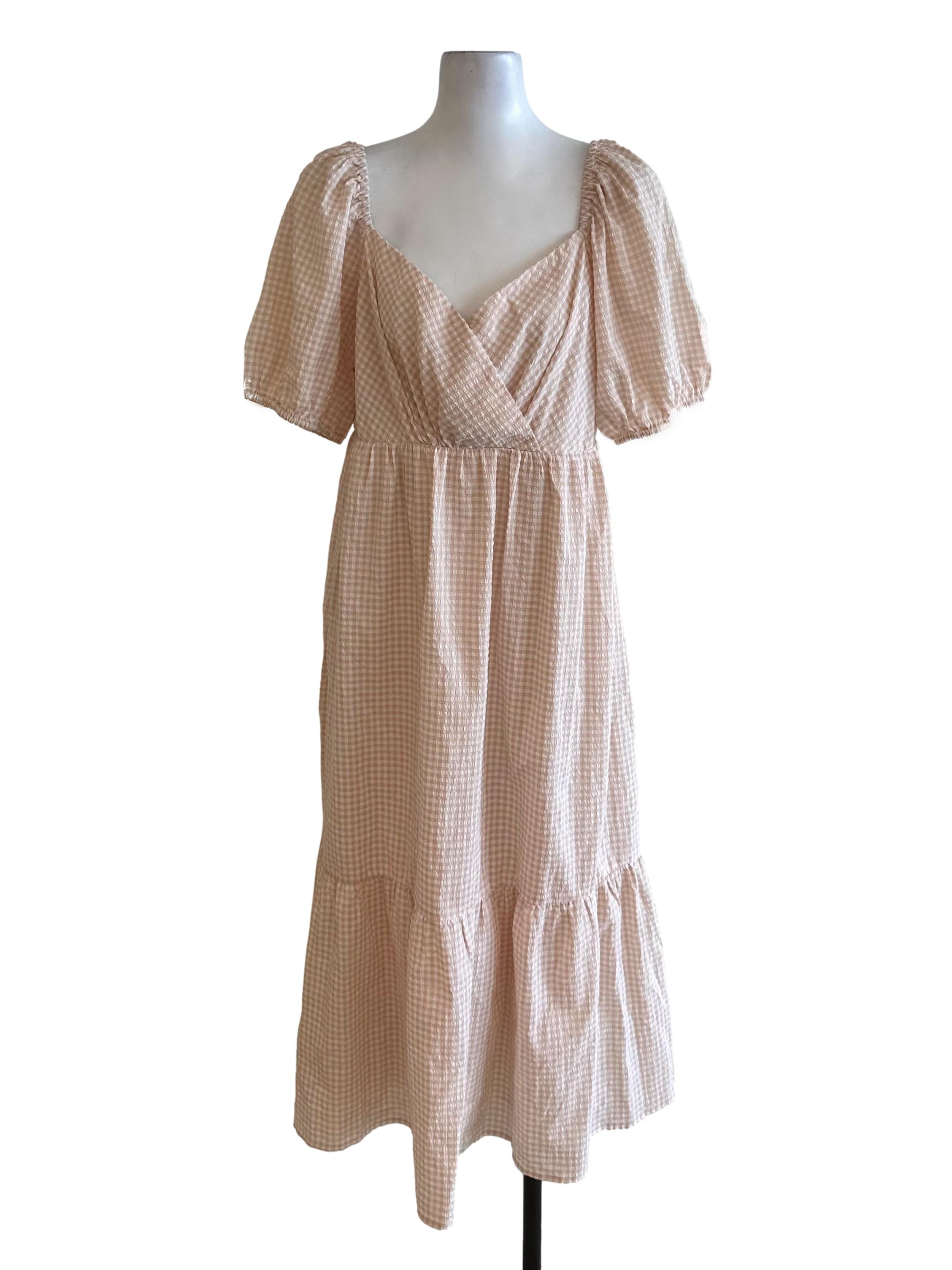 Light Orange Plaid Textured Dress