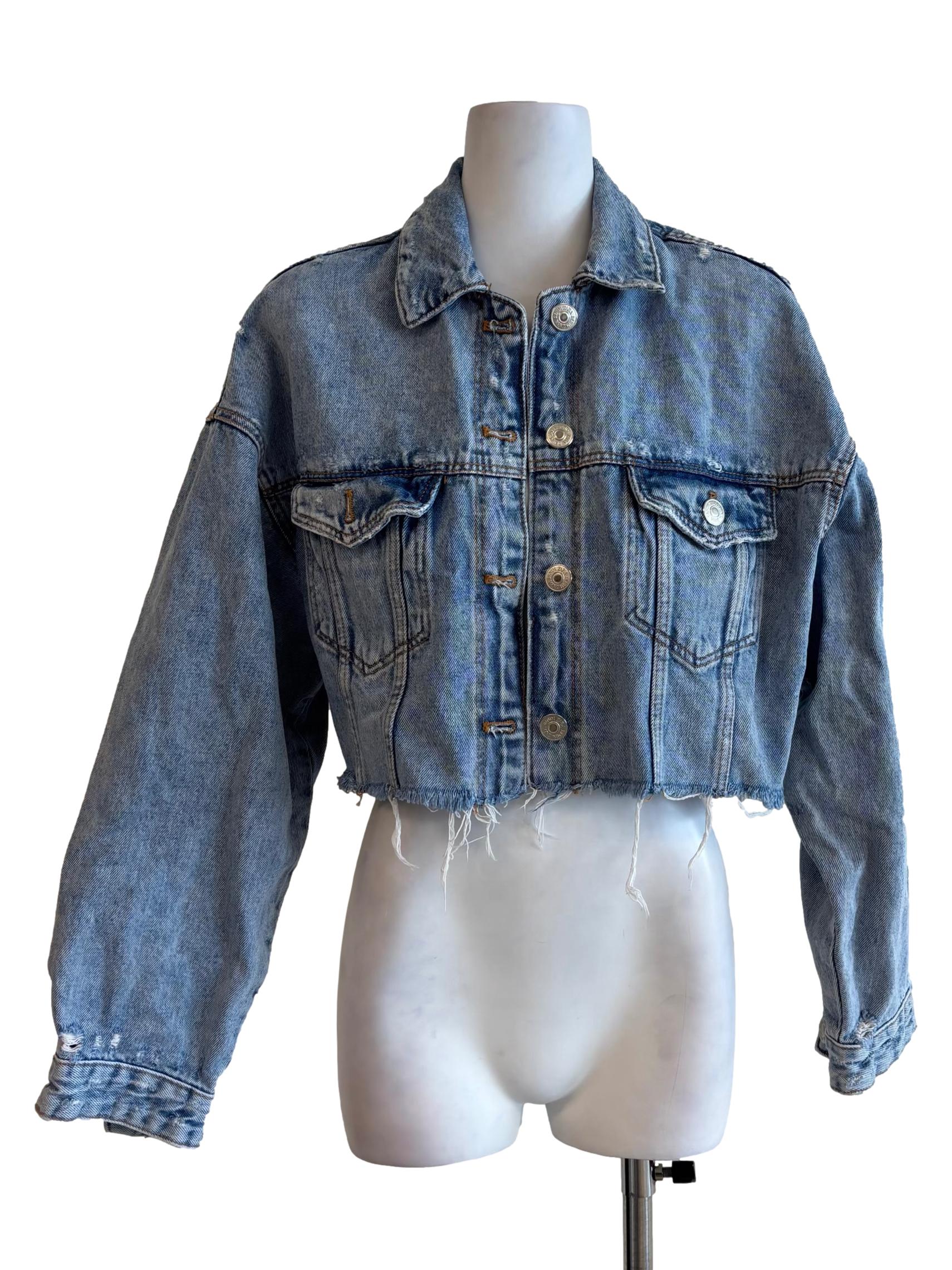 Washed Blue Frayed Denim Jacket