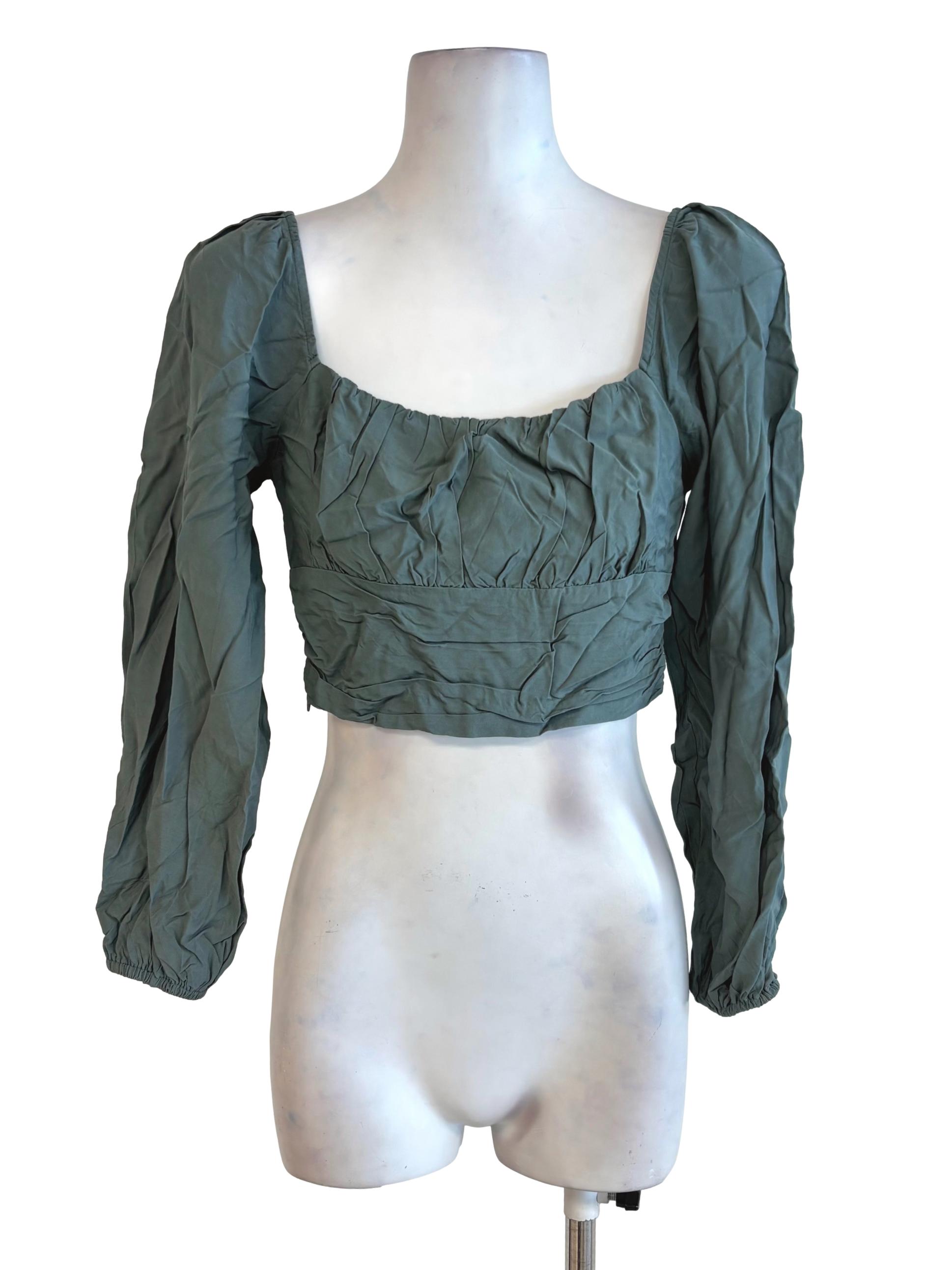 Army Green Square Neck Crop Top