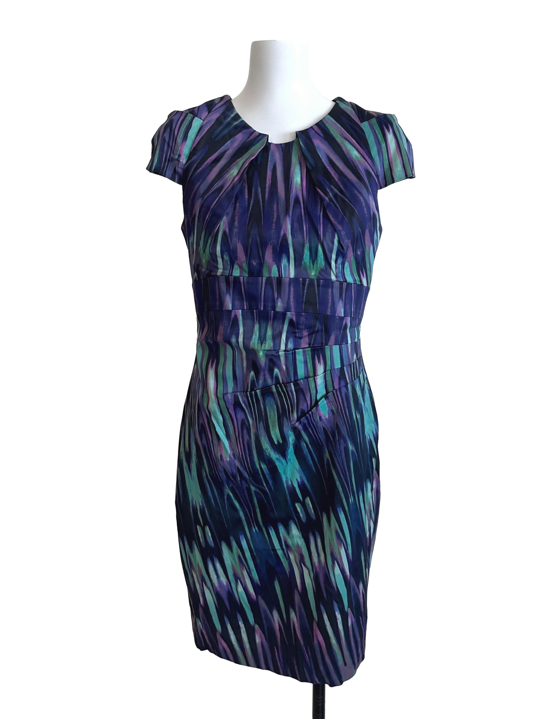 Purple Green Pleated Sheath Dress