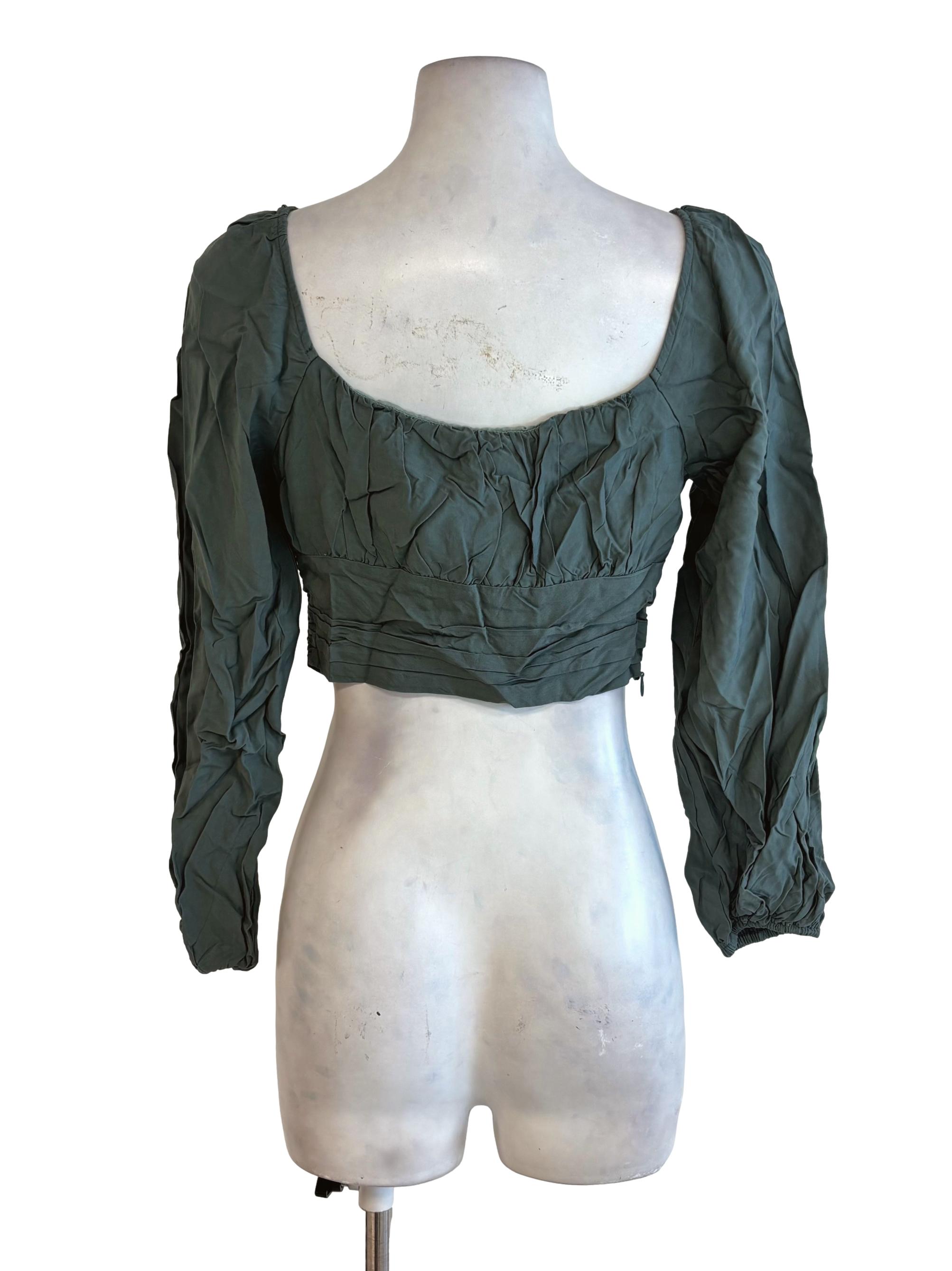 Army Green Square Neck Crop Top