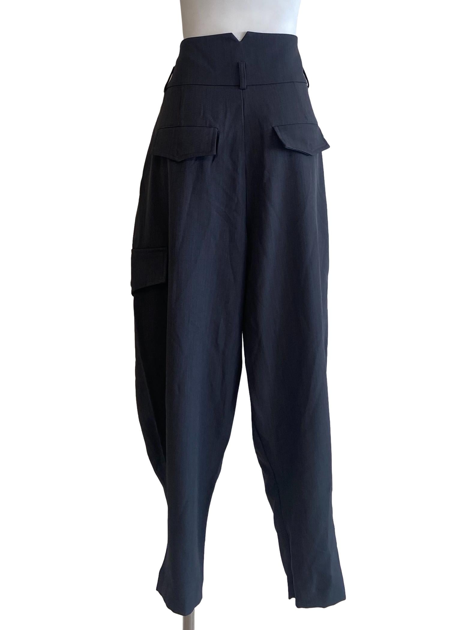 Grey Highwaist Cargo Pegged Pants