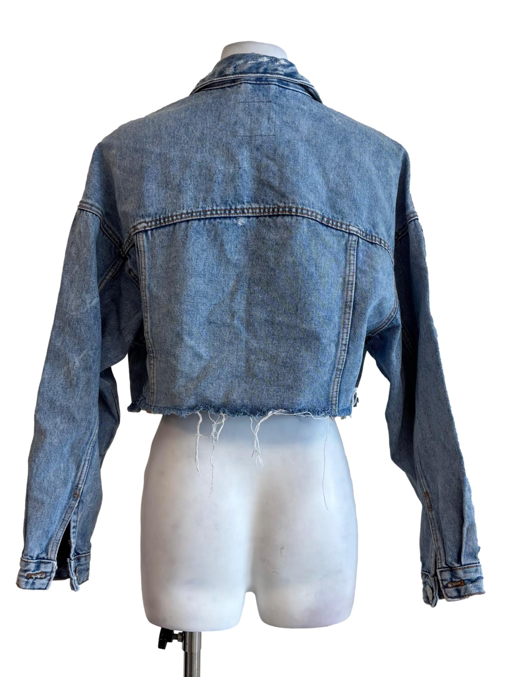 Washed Blue Frayed Denim Jacket