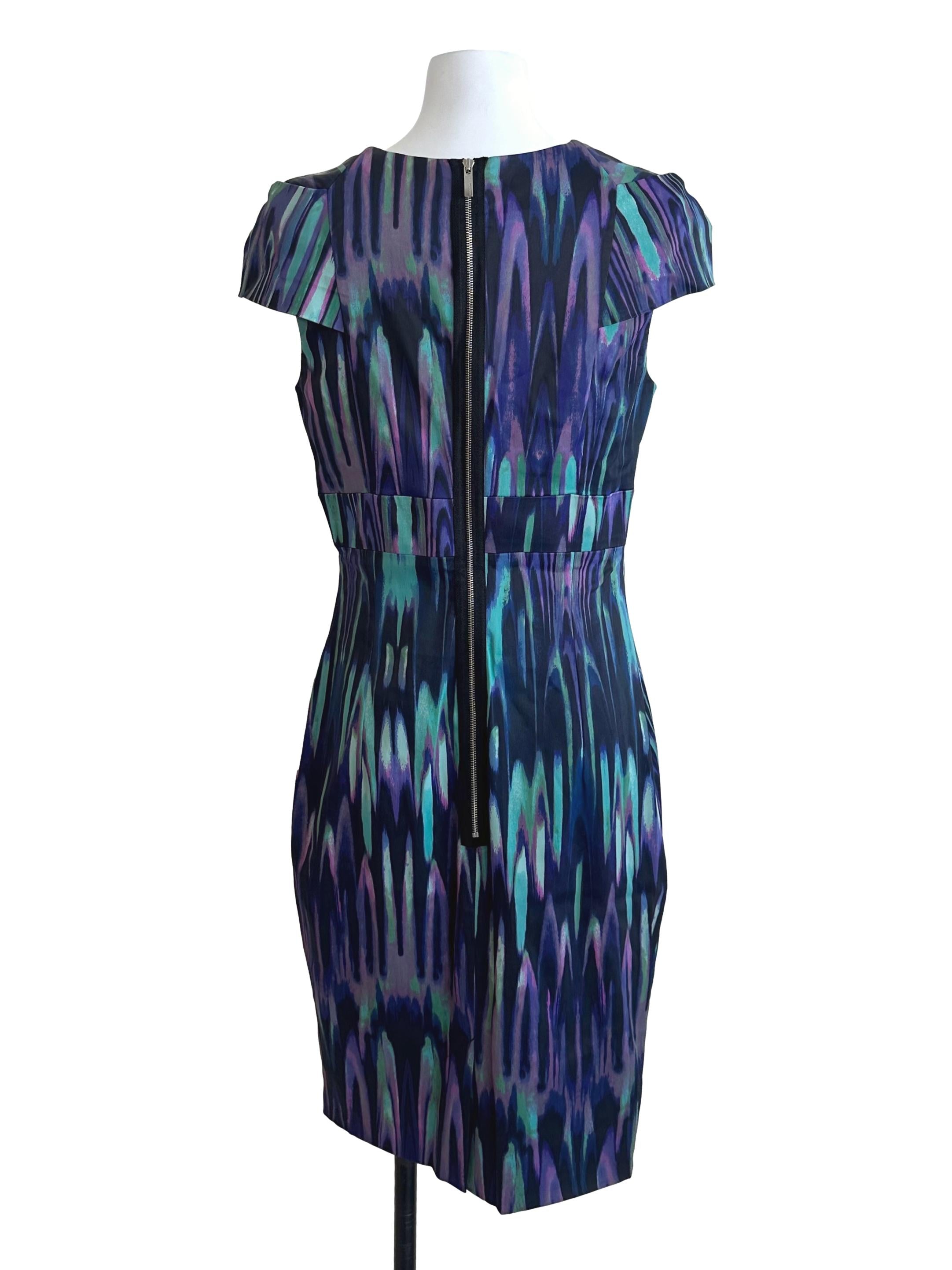 Purple Green Pleated Sheath Dress