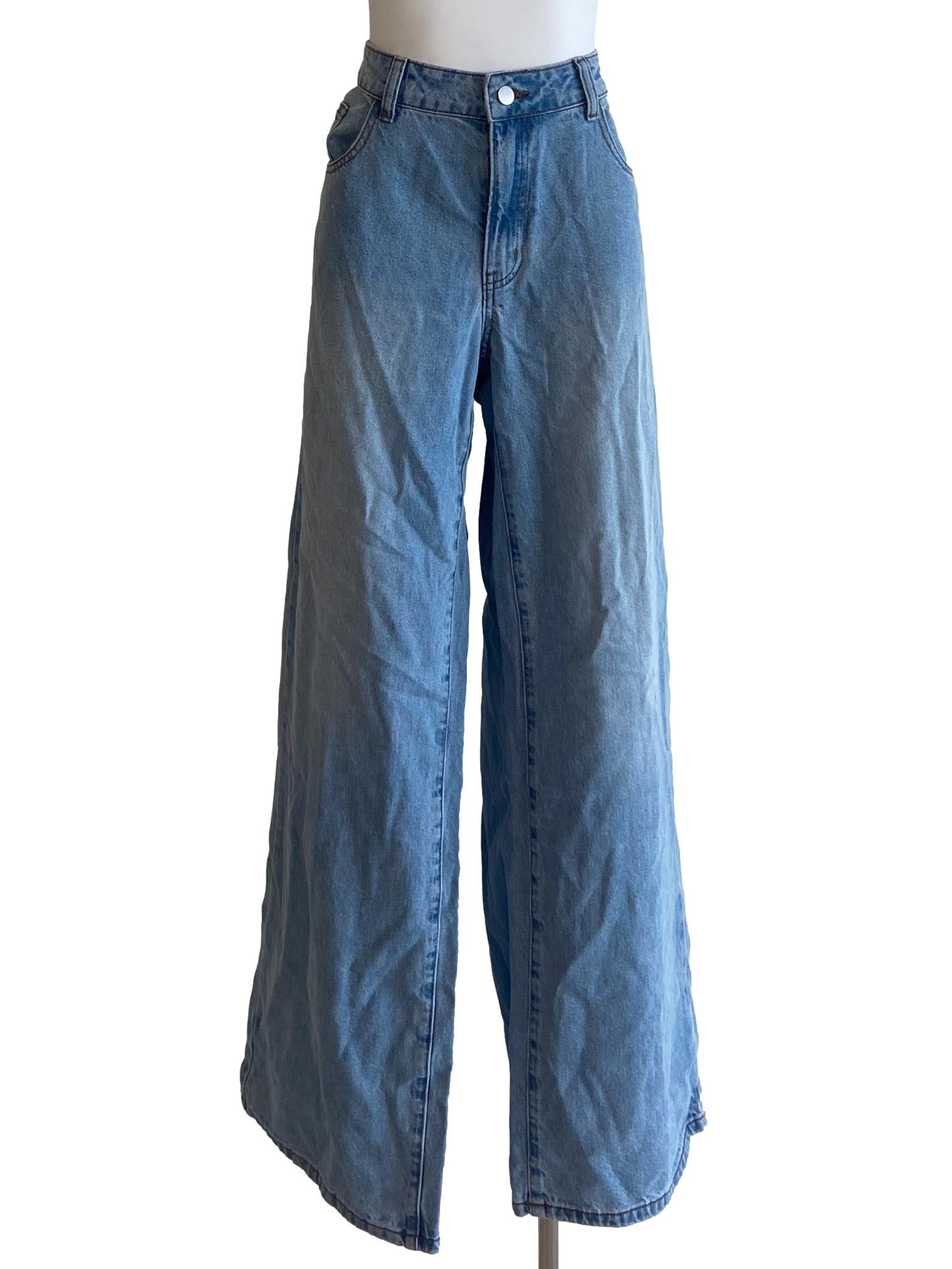 Blue Herringbone Straight  Baggy Jeans