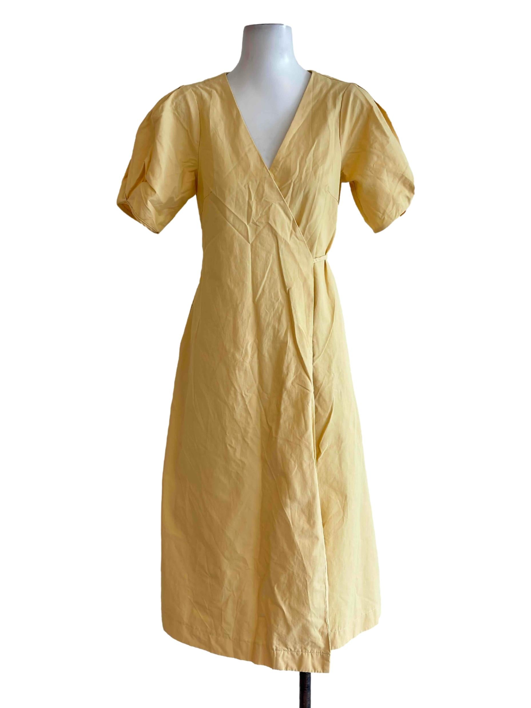 Bright Yellow Cotton Wrap Dress OSN