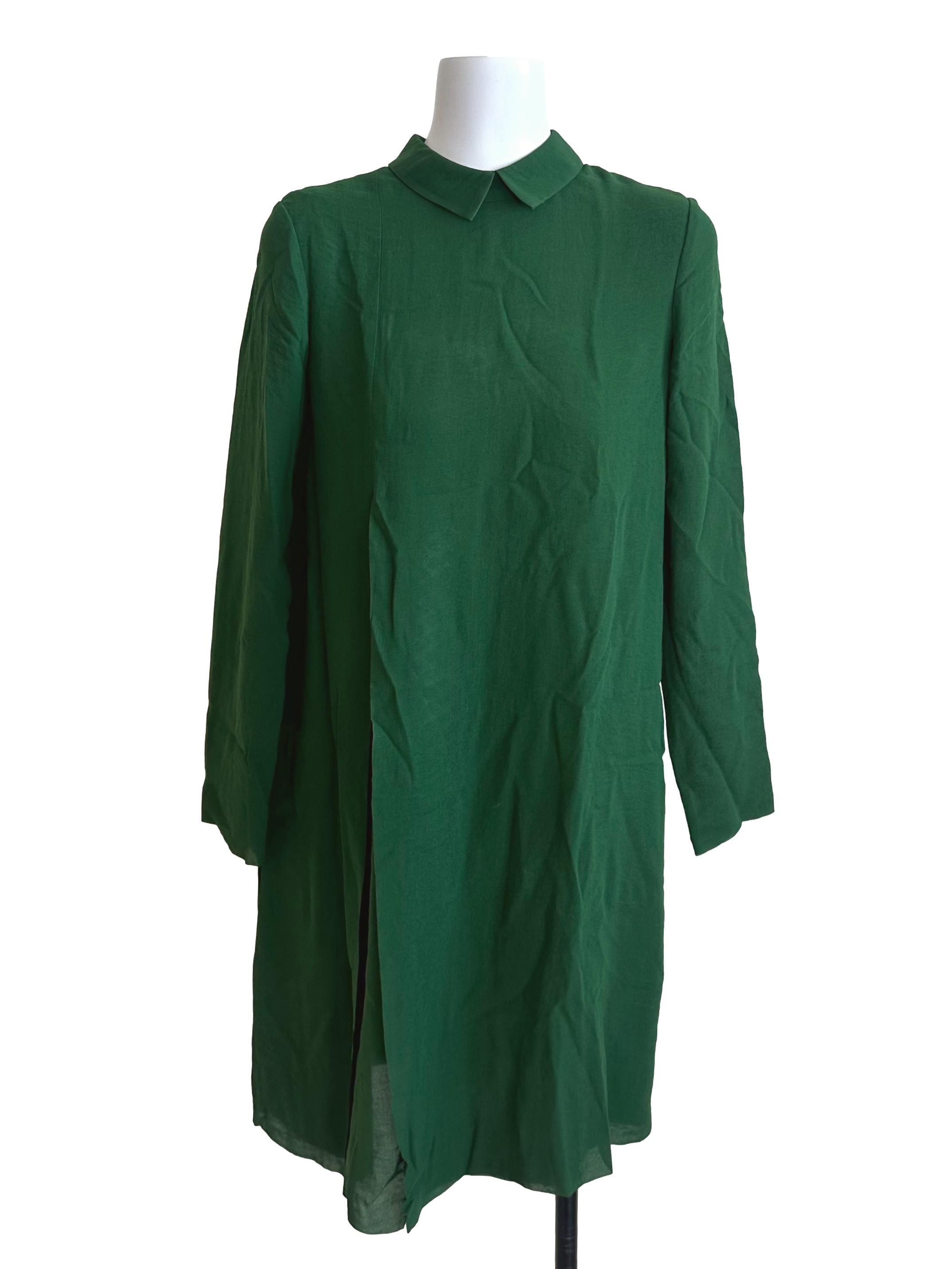 Forest Green Chiffon Round Neck Dress