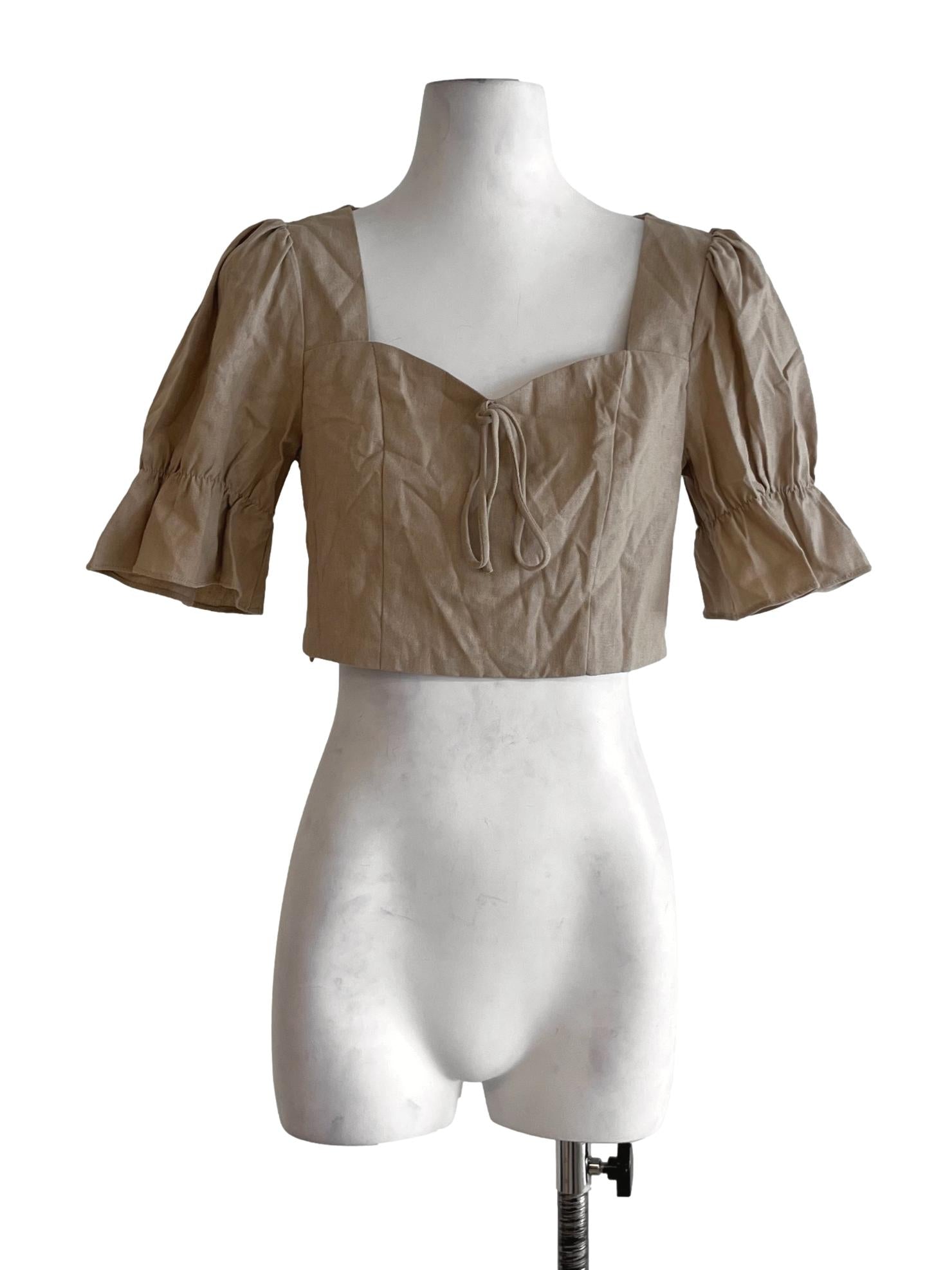 Beige Square Neckline Blouse TWL