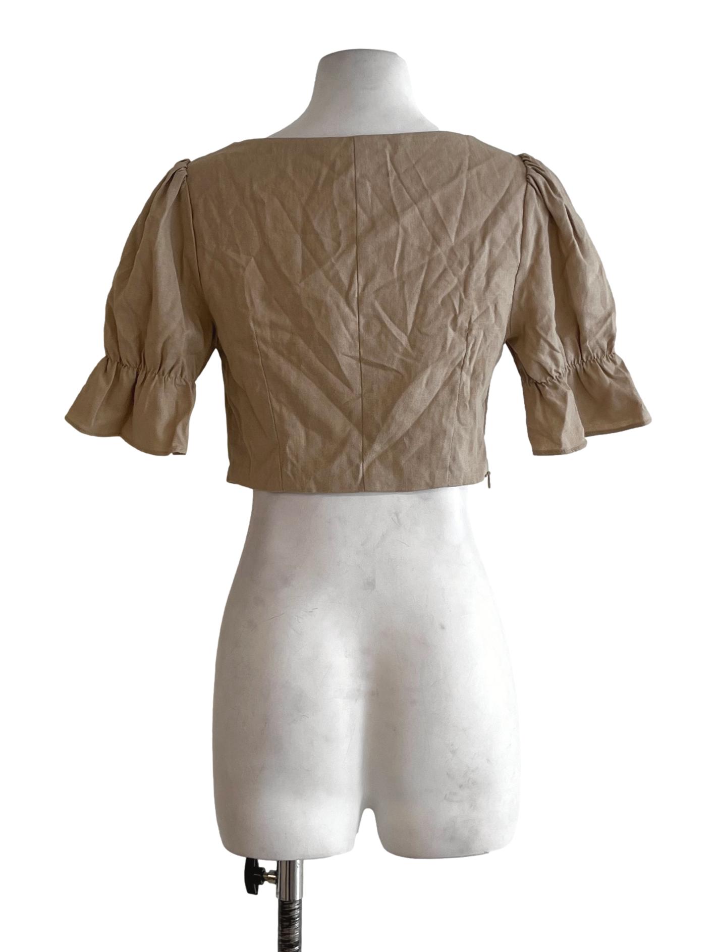 Beige Square Neckline Blouse TWL