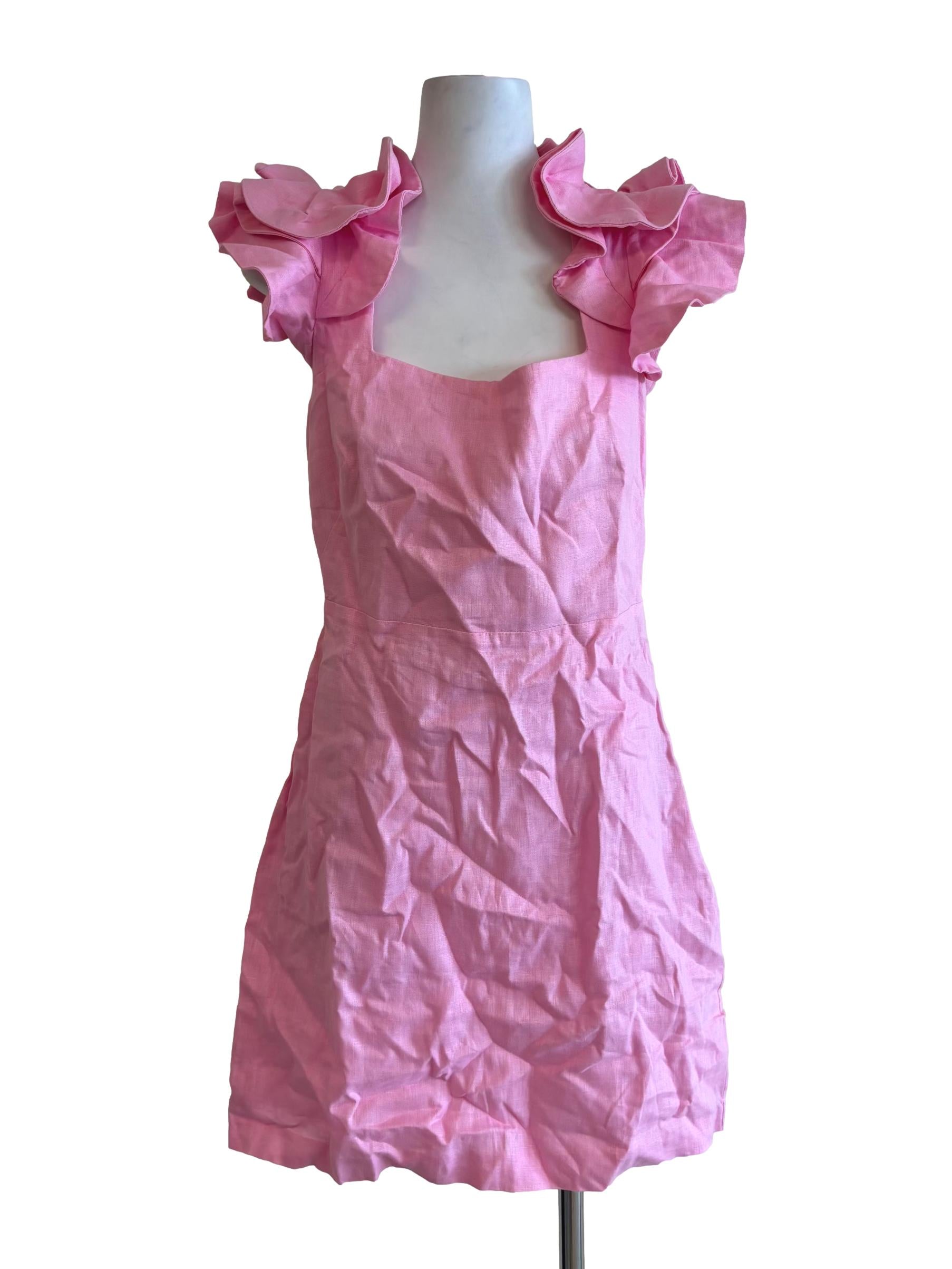 Bubblegum Pink Ruffle Linen Dress