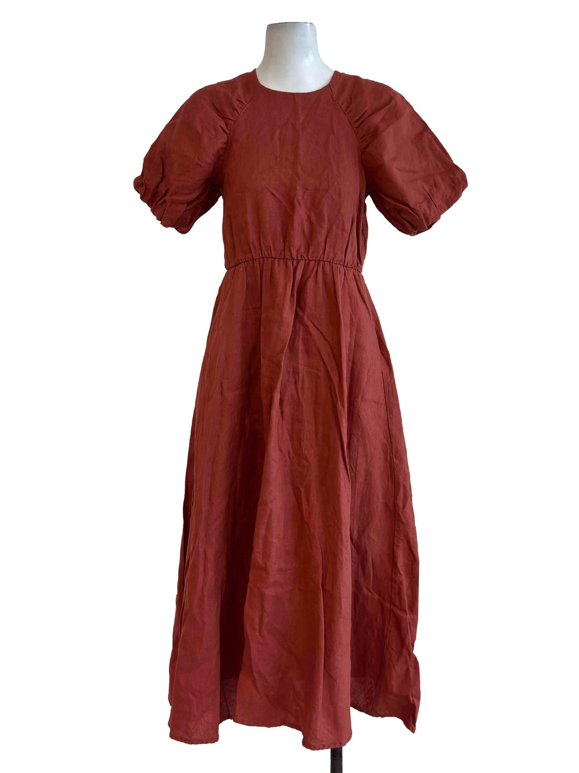 Dragon Orange Linen Midi Dress OSN