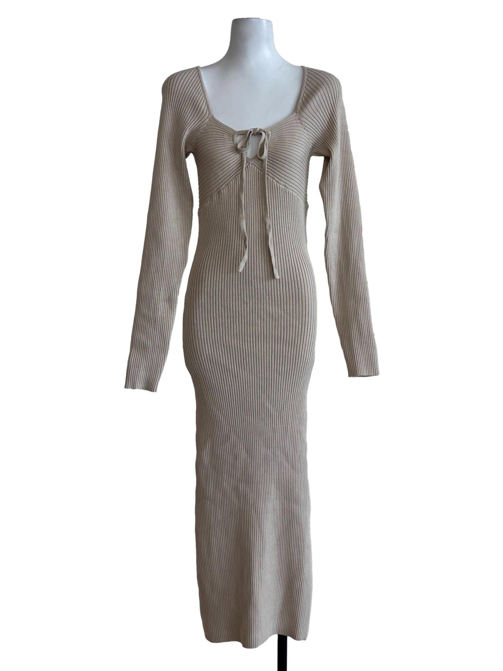 Eggshell Longsleeve Ribbed Dress