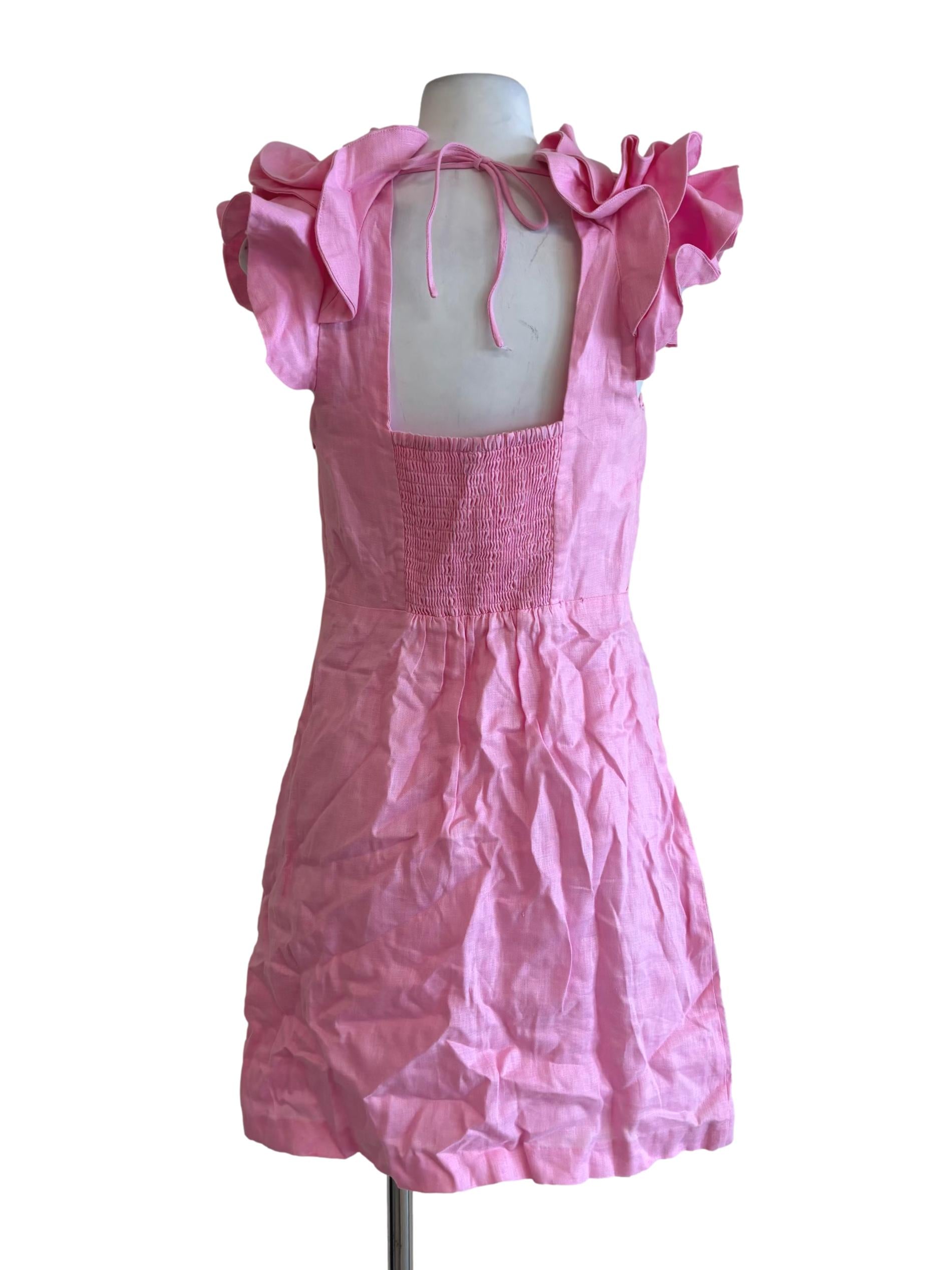 Bubblegum Pink Ruffle Linen Dress