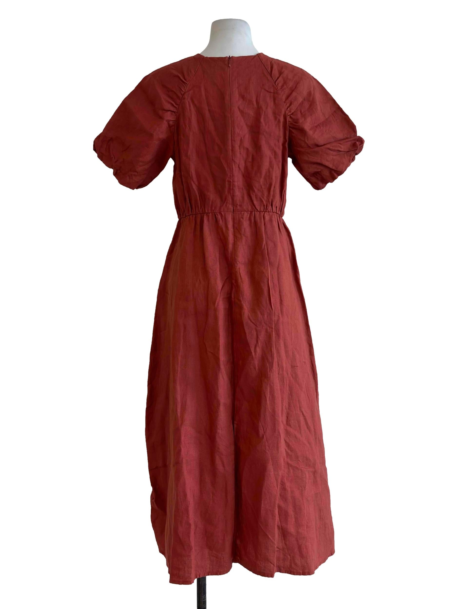 Dragon Orange Linen Midi Dress OSN
