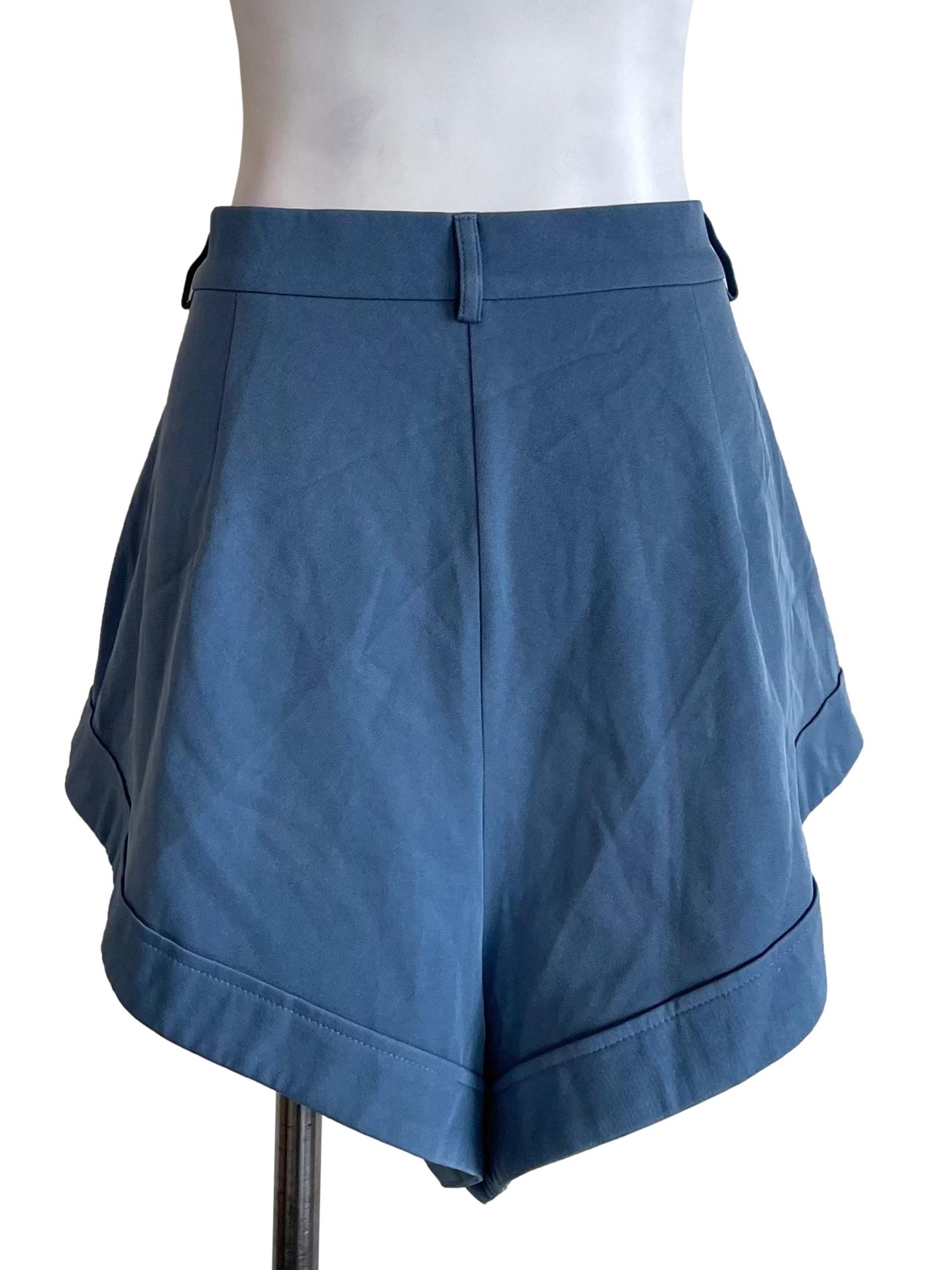 Dull Cerulean Cuffed Pleated Shorts