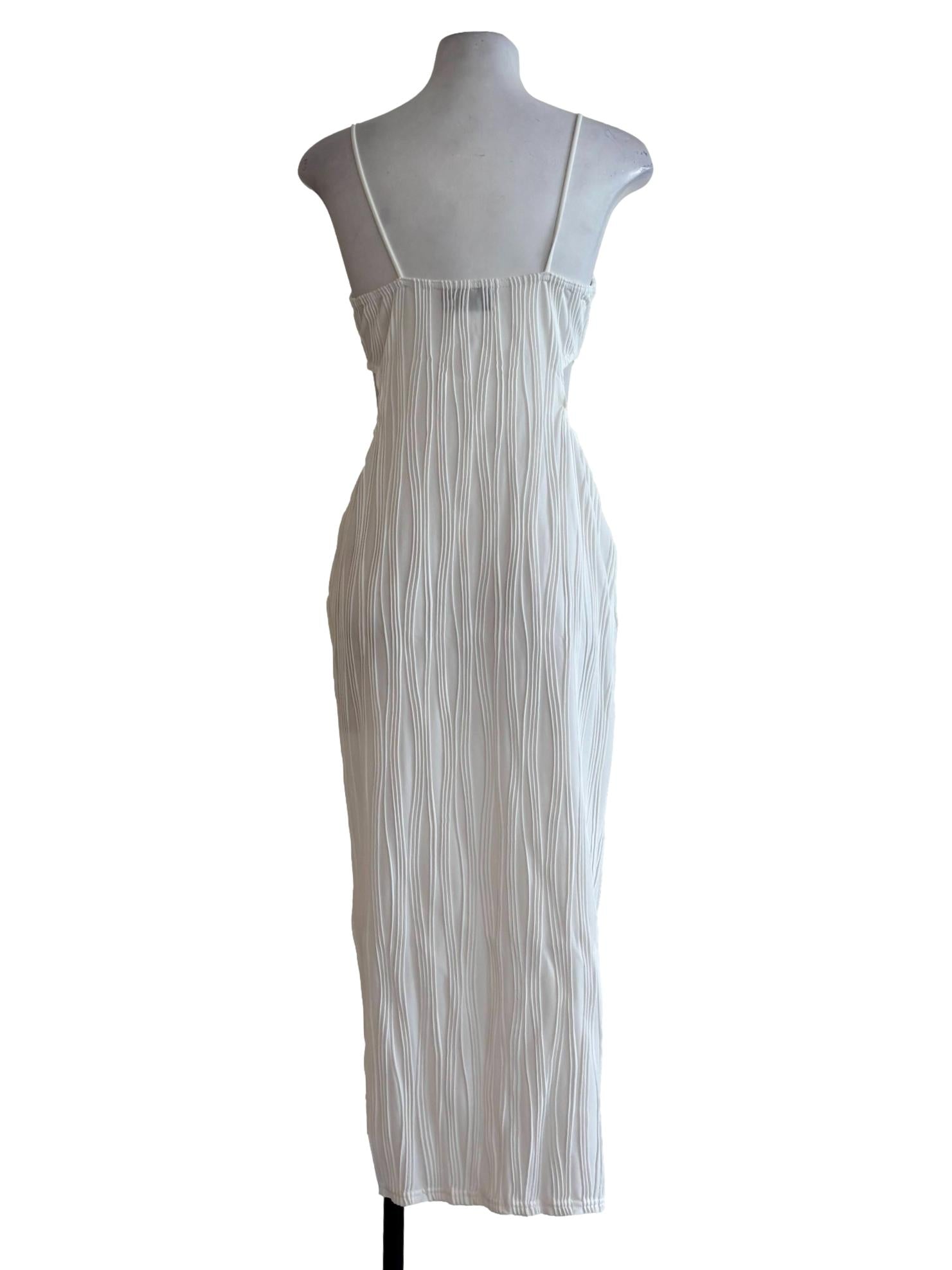 Powder White Sweetheart Textured Pencil Dress