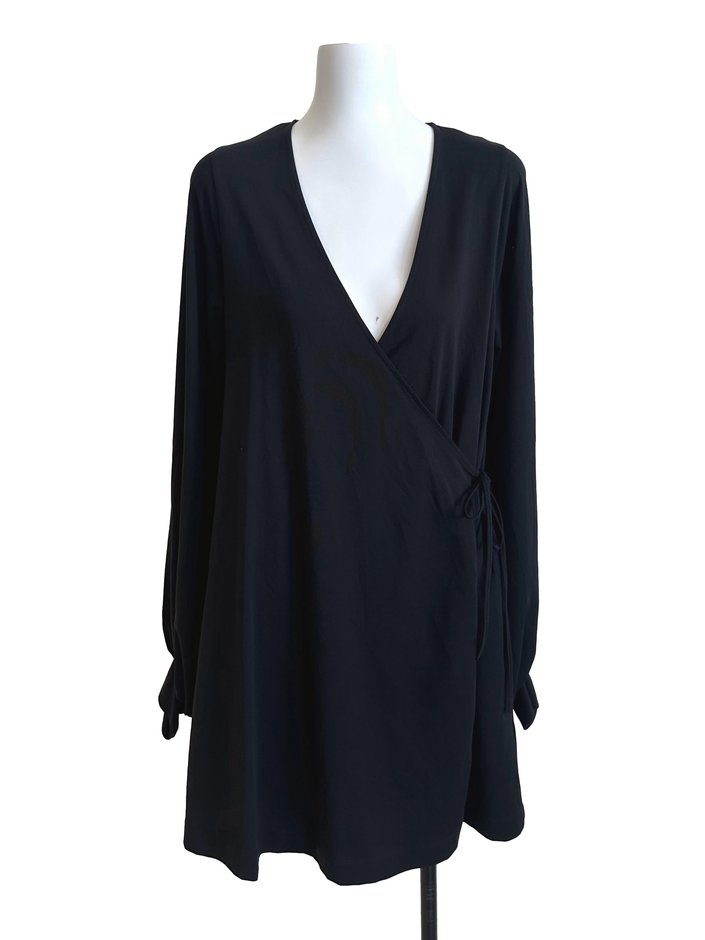 Charcoal Black V Neck Wrap Dress