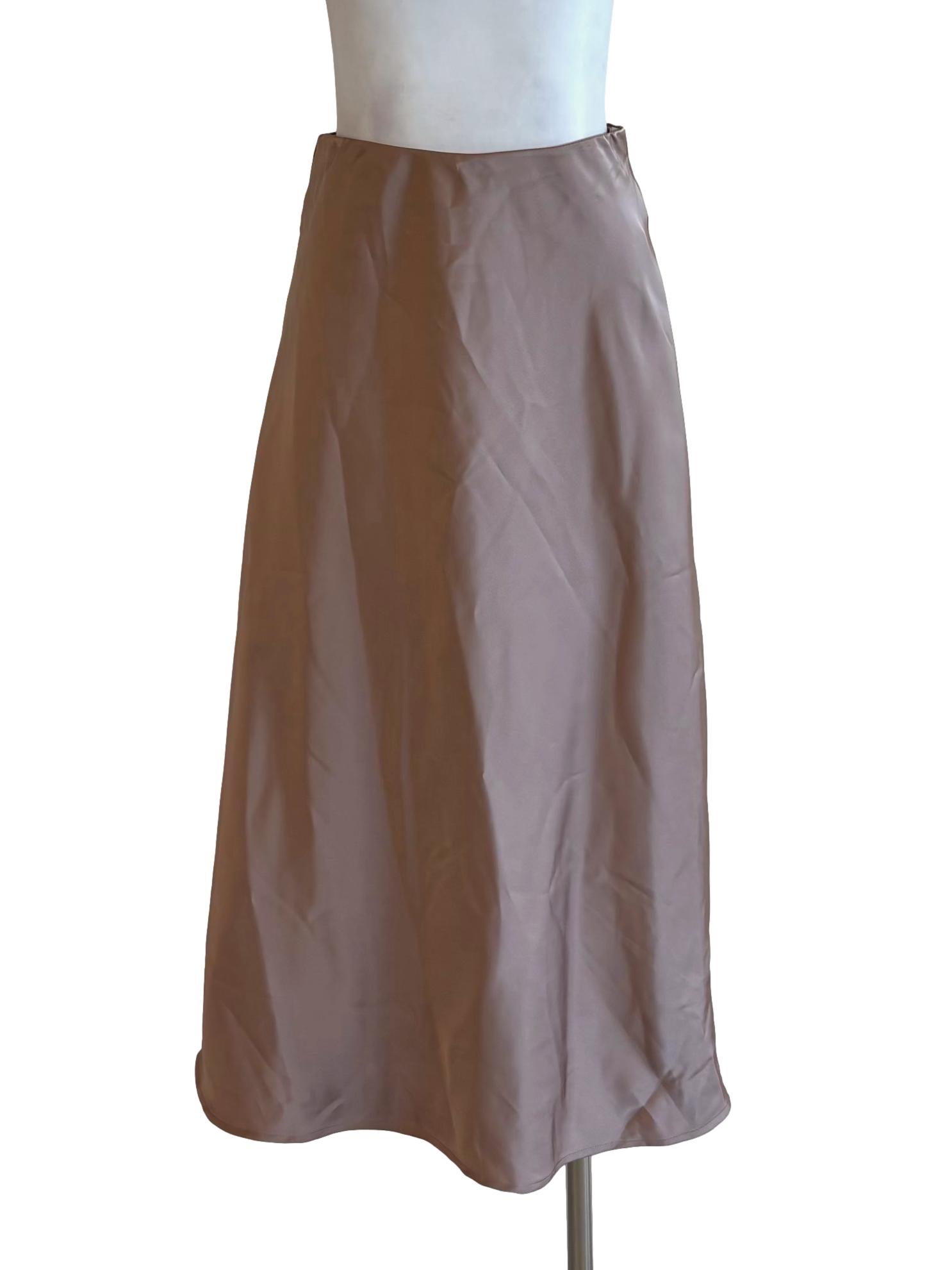 Coffee Brown A-Line Satin Skirt