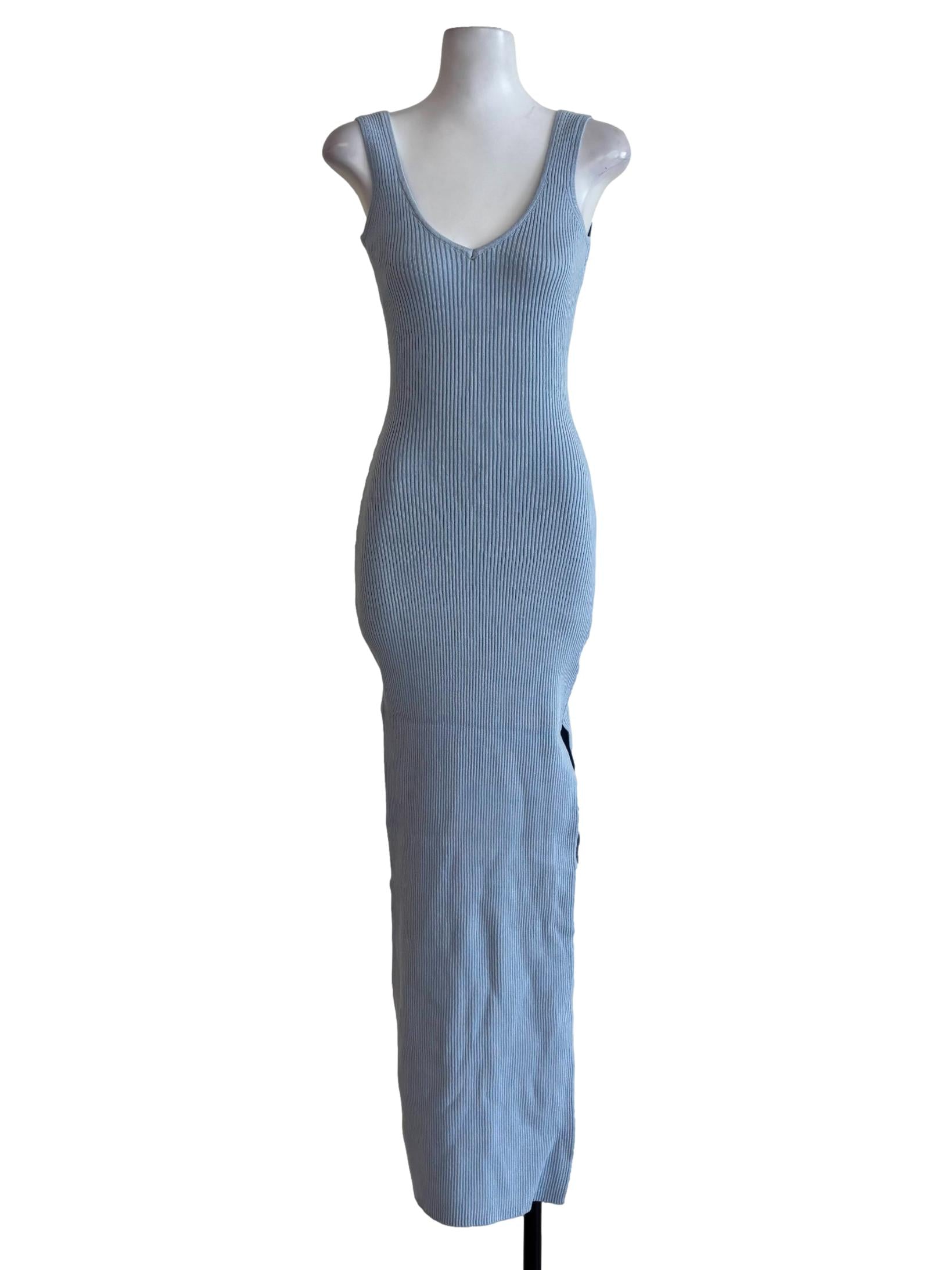 Baby Blue Sleeveless Ribbed Dress