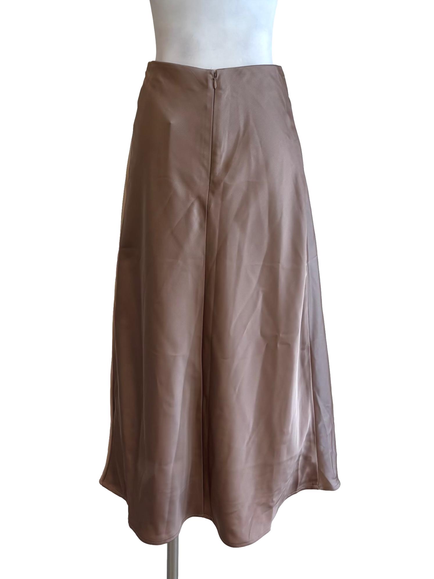 Coffee Brown A-Line Satin Skirt