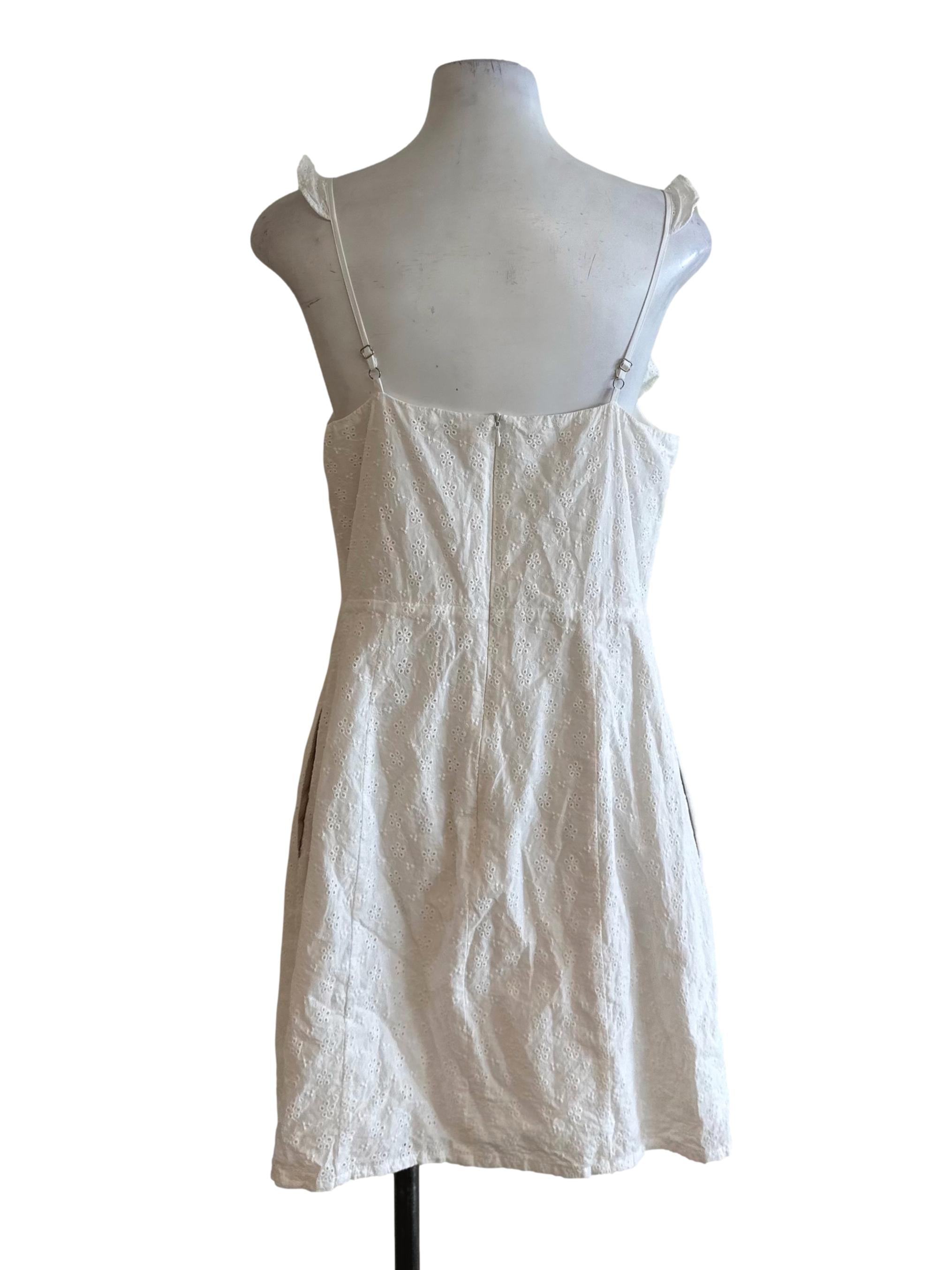 Ivory White Textured Eyelet Embroidery Ruffle Dress