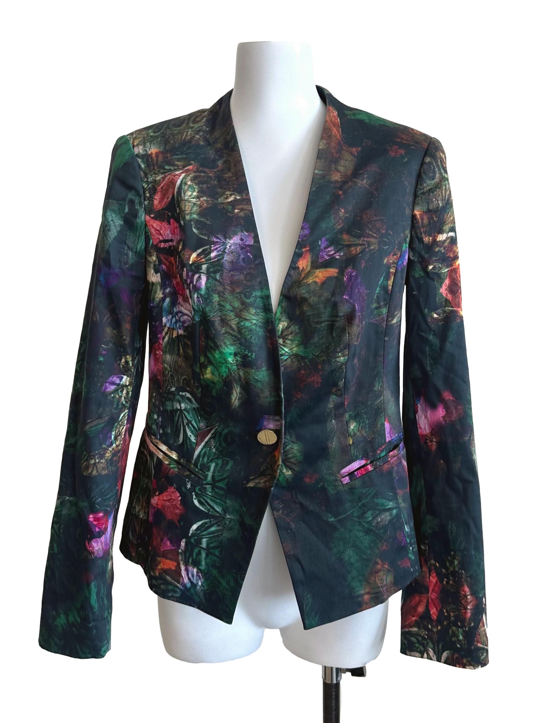 Emerald Green V Neck Pattern Blazer