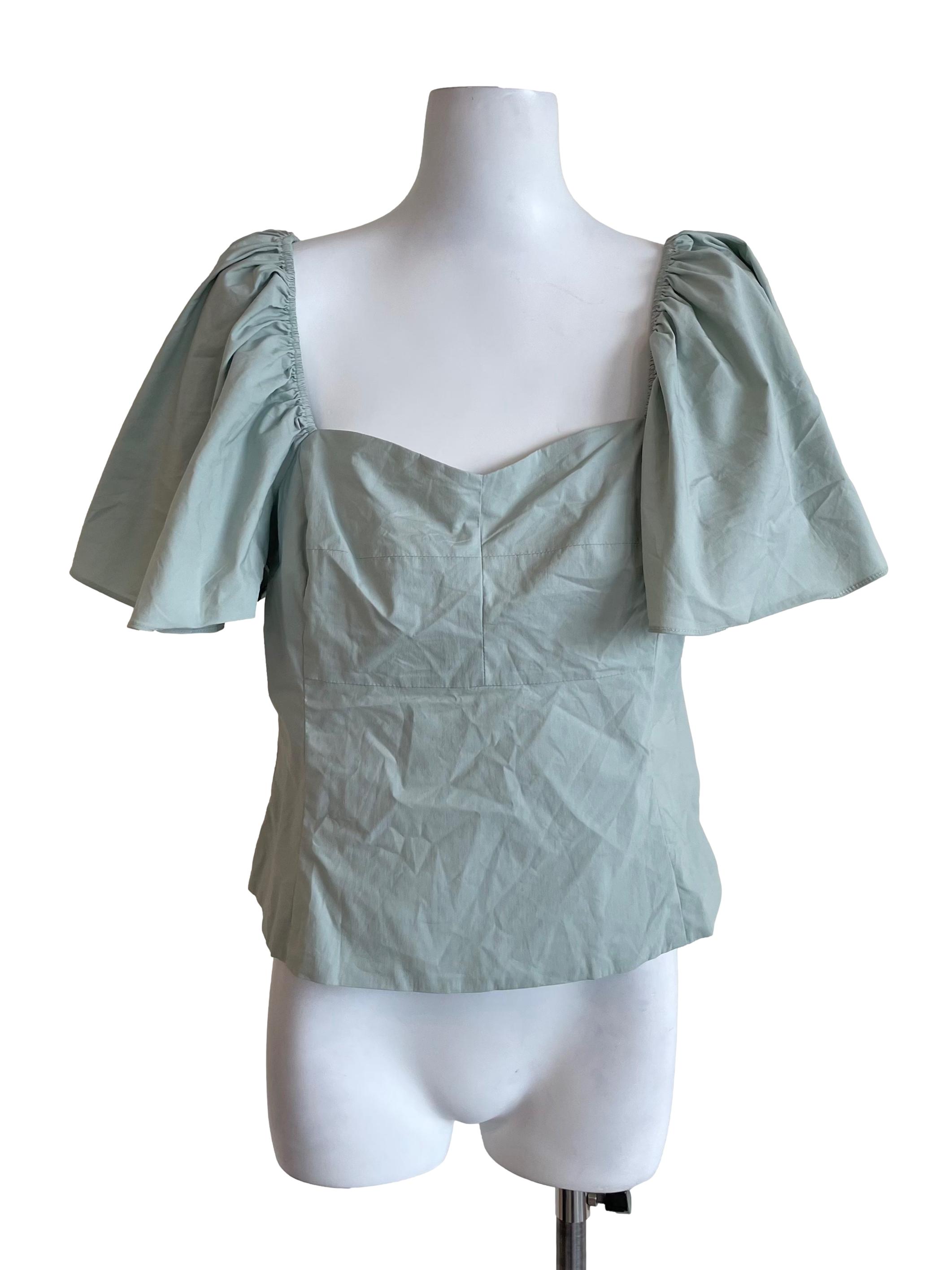 Pistachio Butterfly Sleeves Sweetheart Top