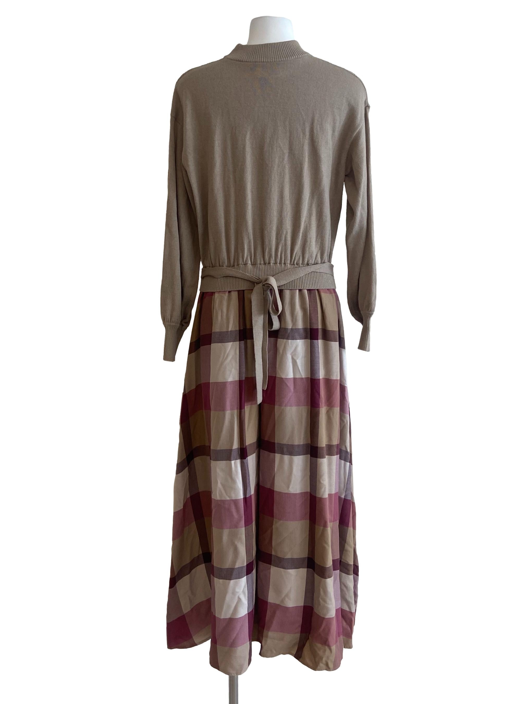 Brown Half Tartan A-Line Dress