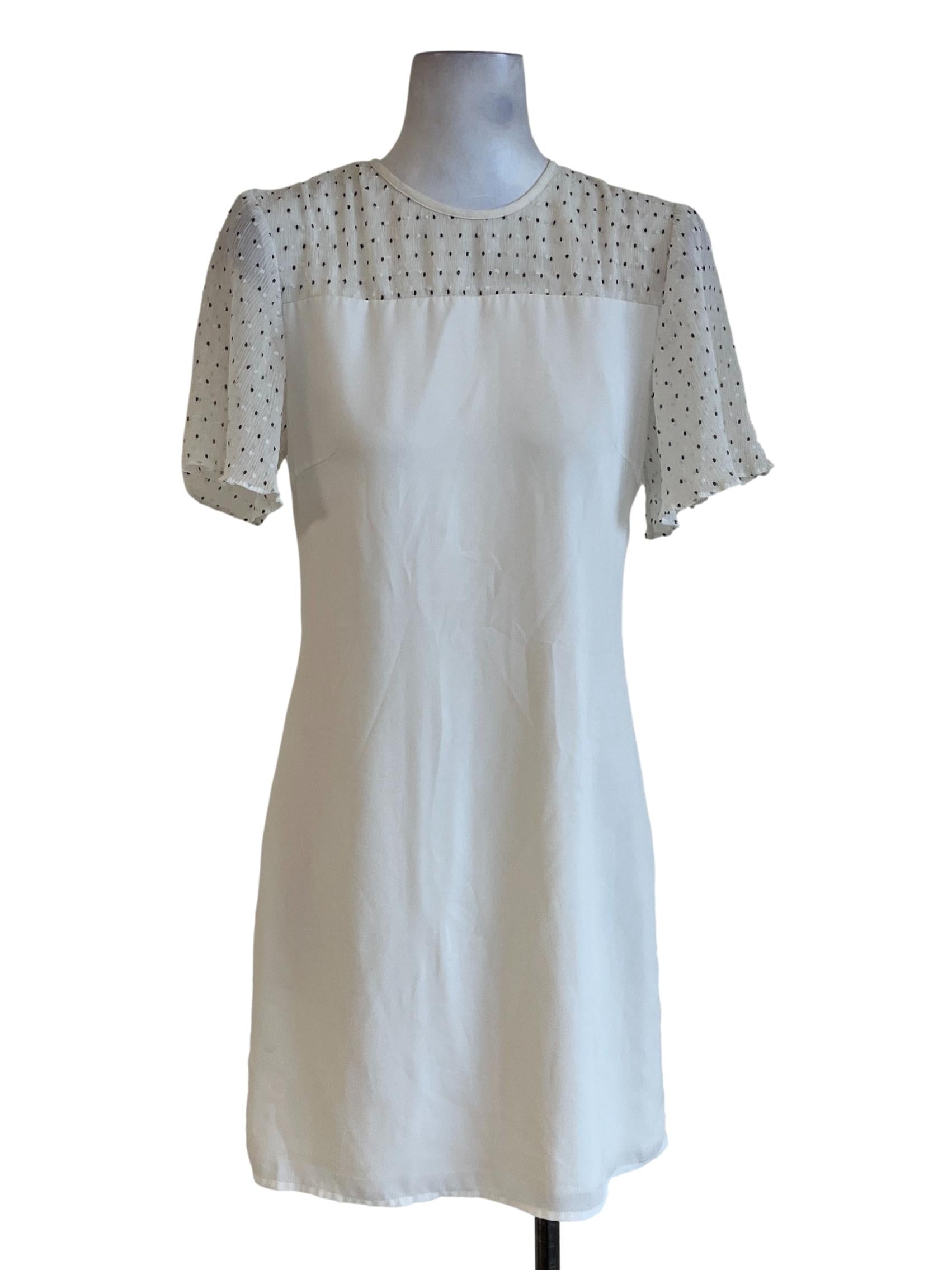 Chiffon White Sheer Swiss Dot Yoke Shift Dress