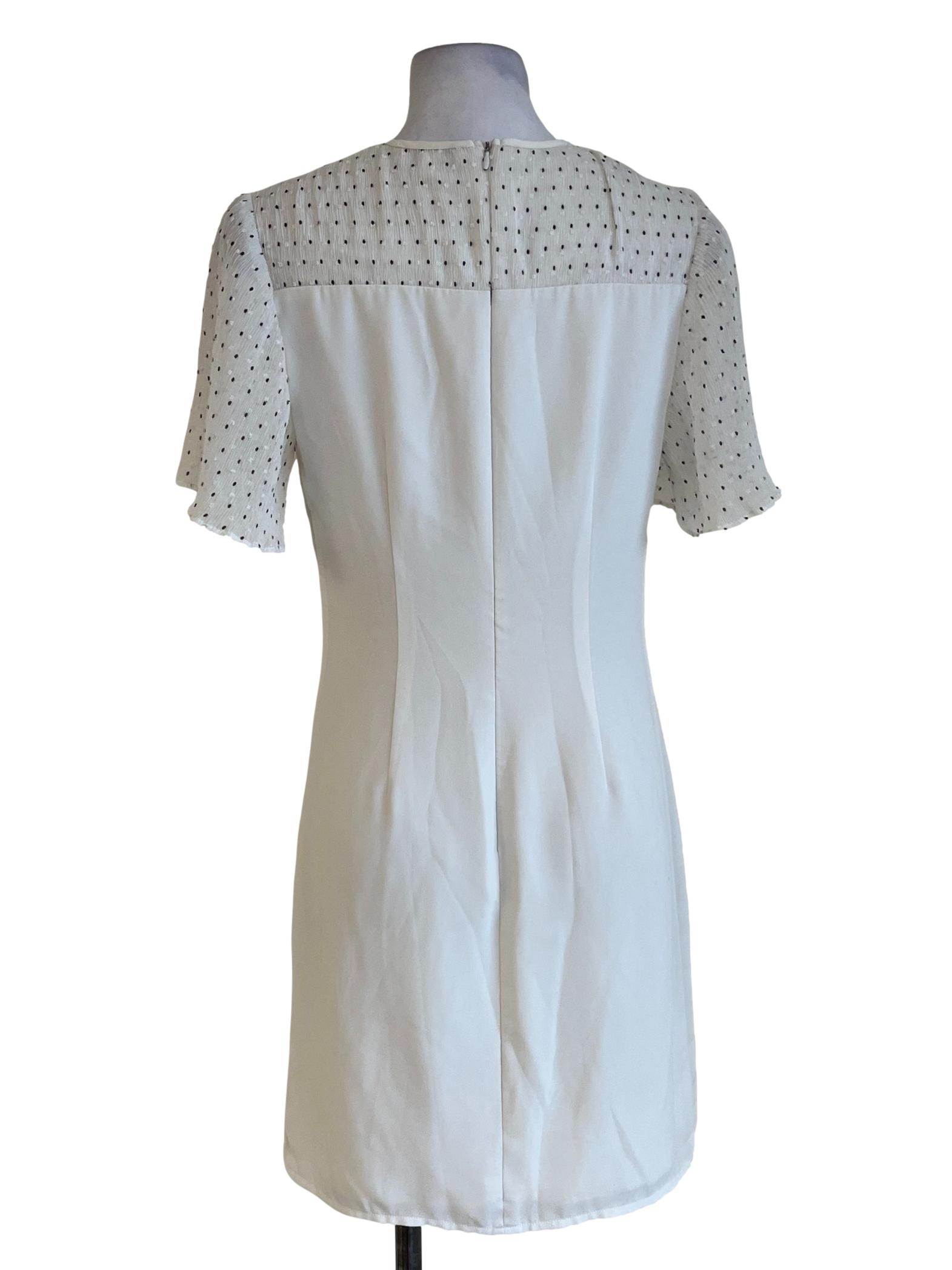 Chiffon White Sheer Swiss Dot Yoke Shift Dress