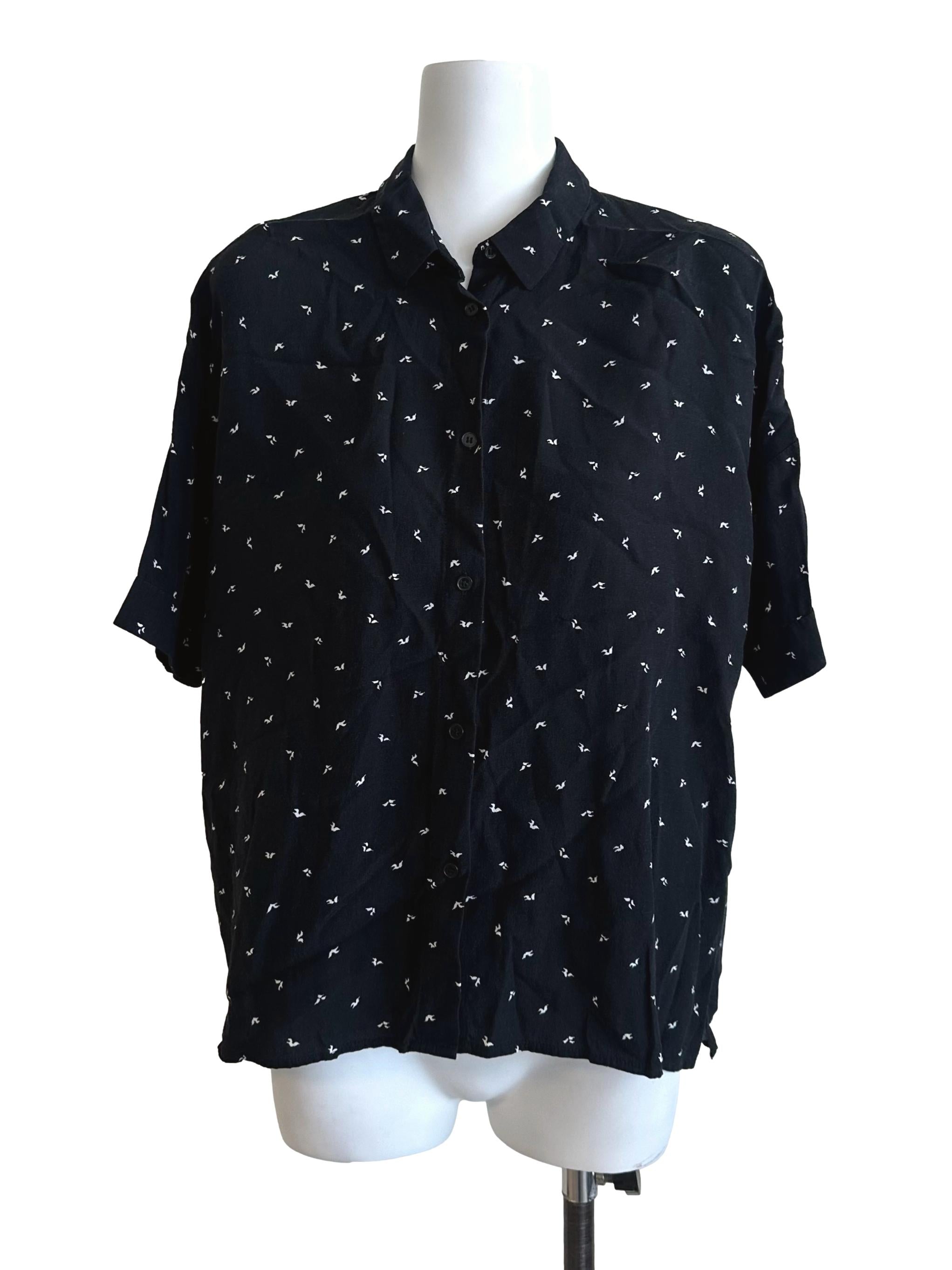 Rich Black Pattern Collar Top