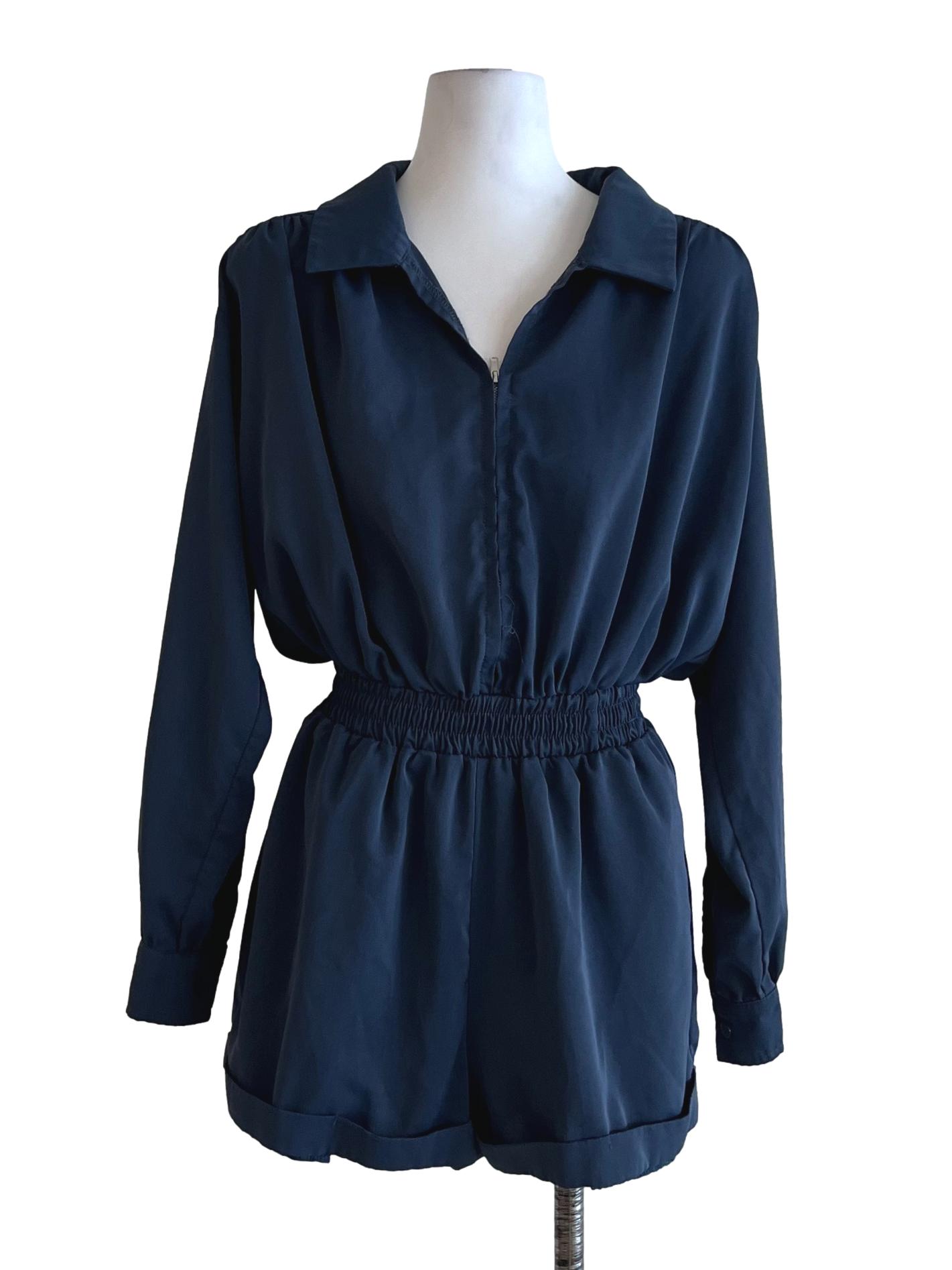 Navy Blue Wing Collar Romper
