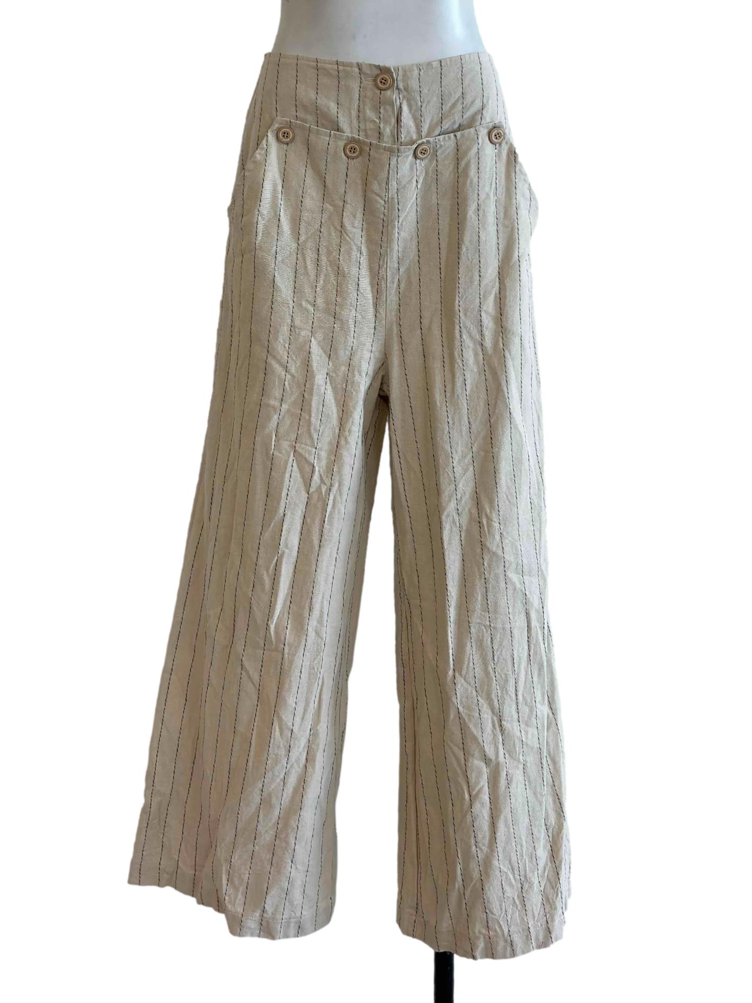 Nude Beige Pinstripe Wide Leg Pants