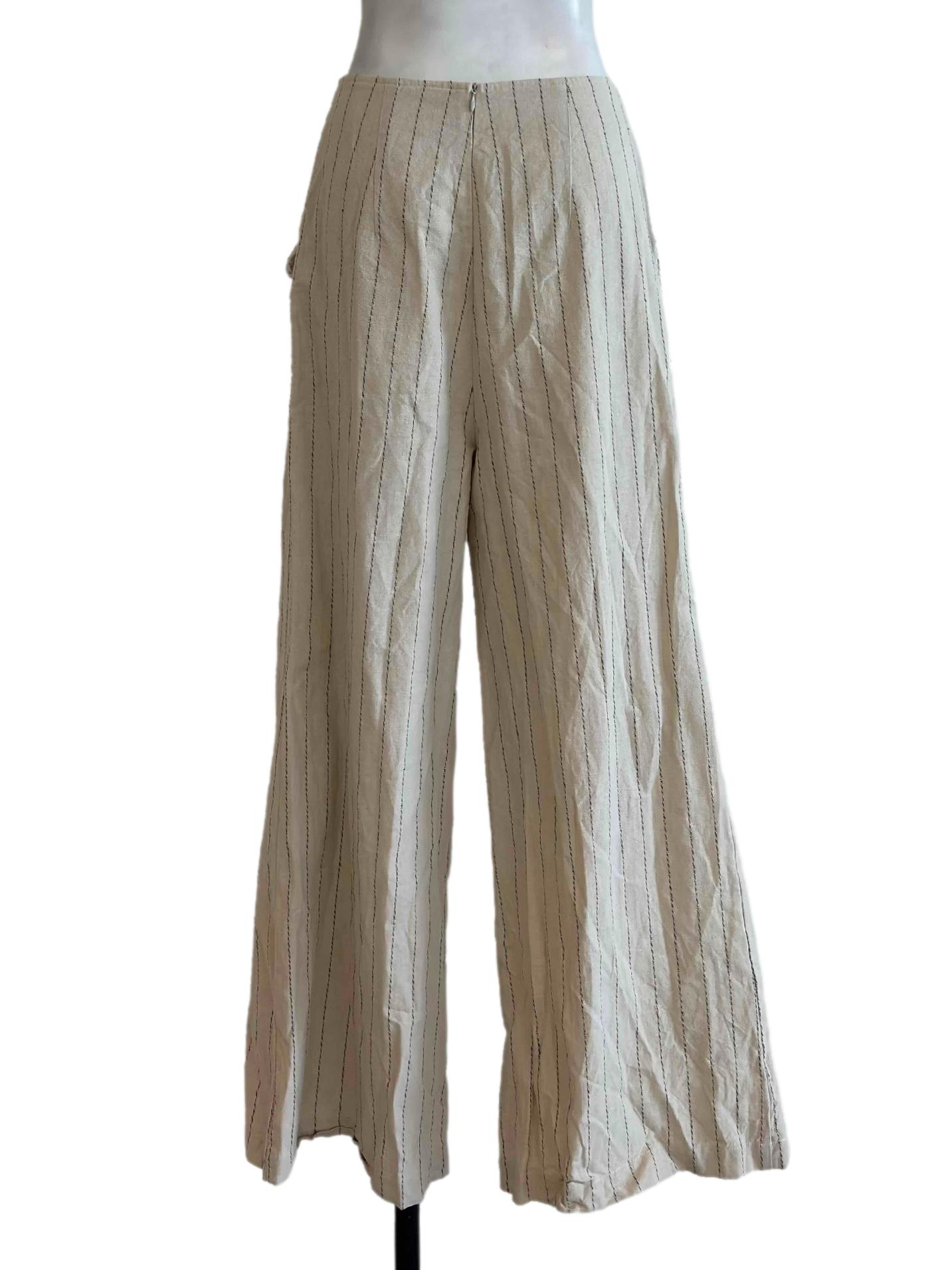Nude Beige Pinstripe Wide Leg Pants