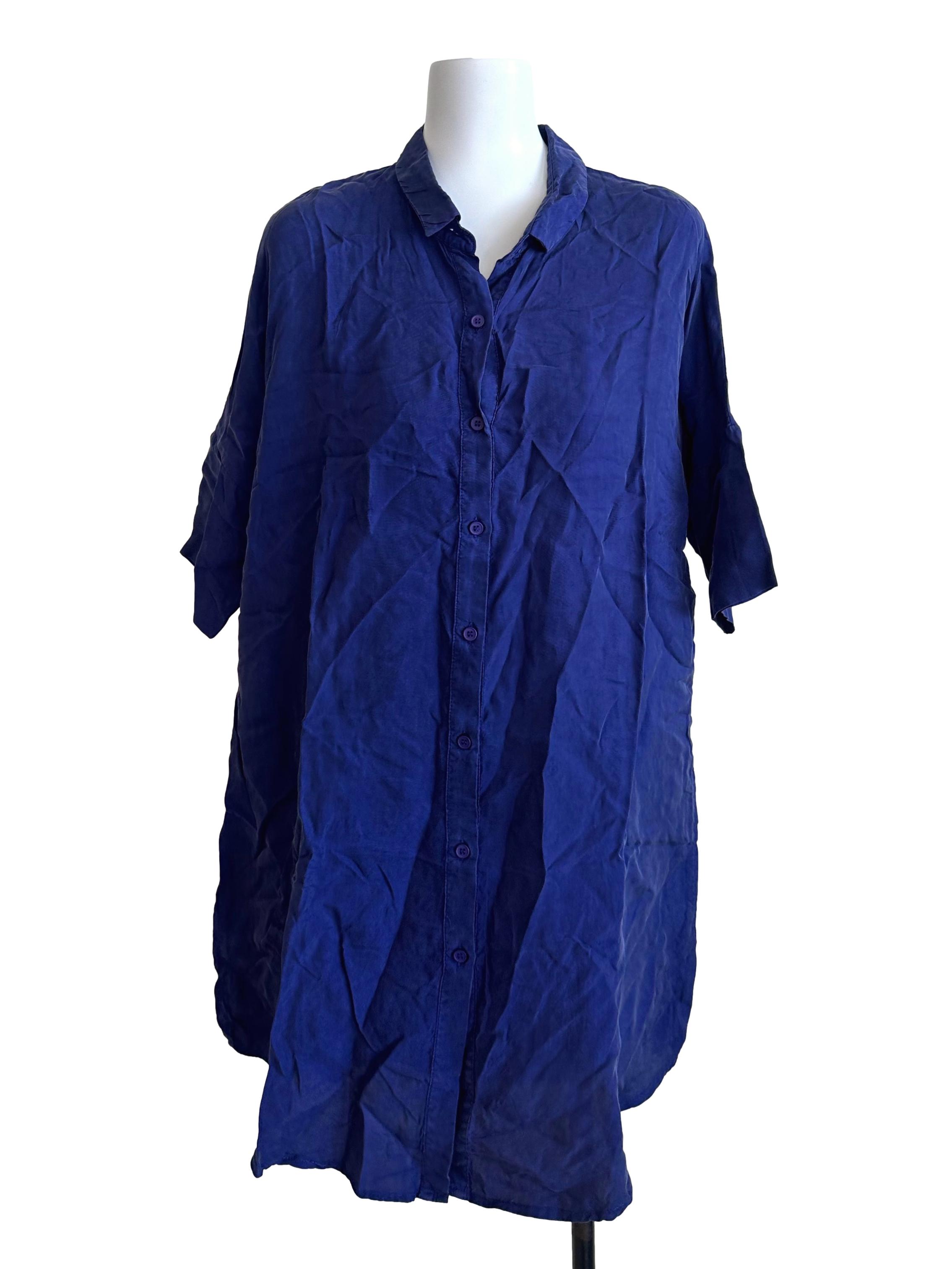 Berry Blue Collar Long Top